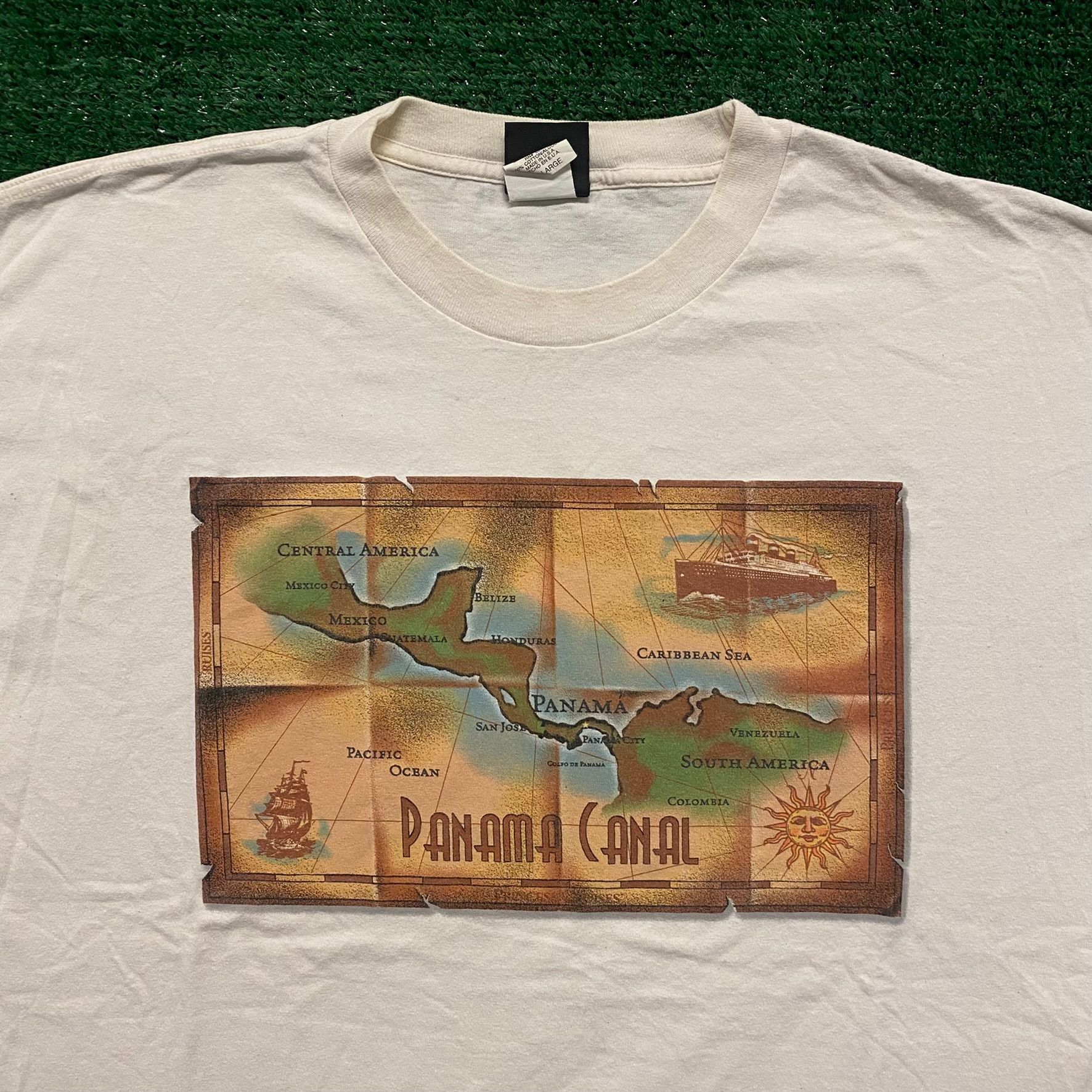 Giant Panama Canal Map Vintage 90s T-Shirt Size US XL / EU 56 / 4 - 2 Thumbnail