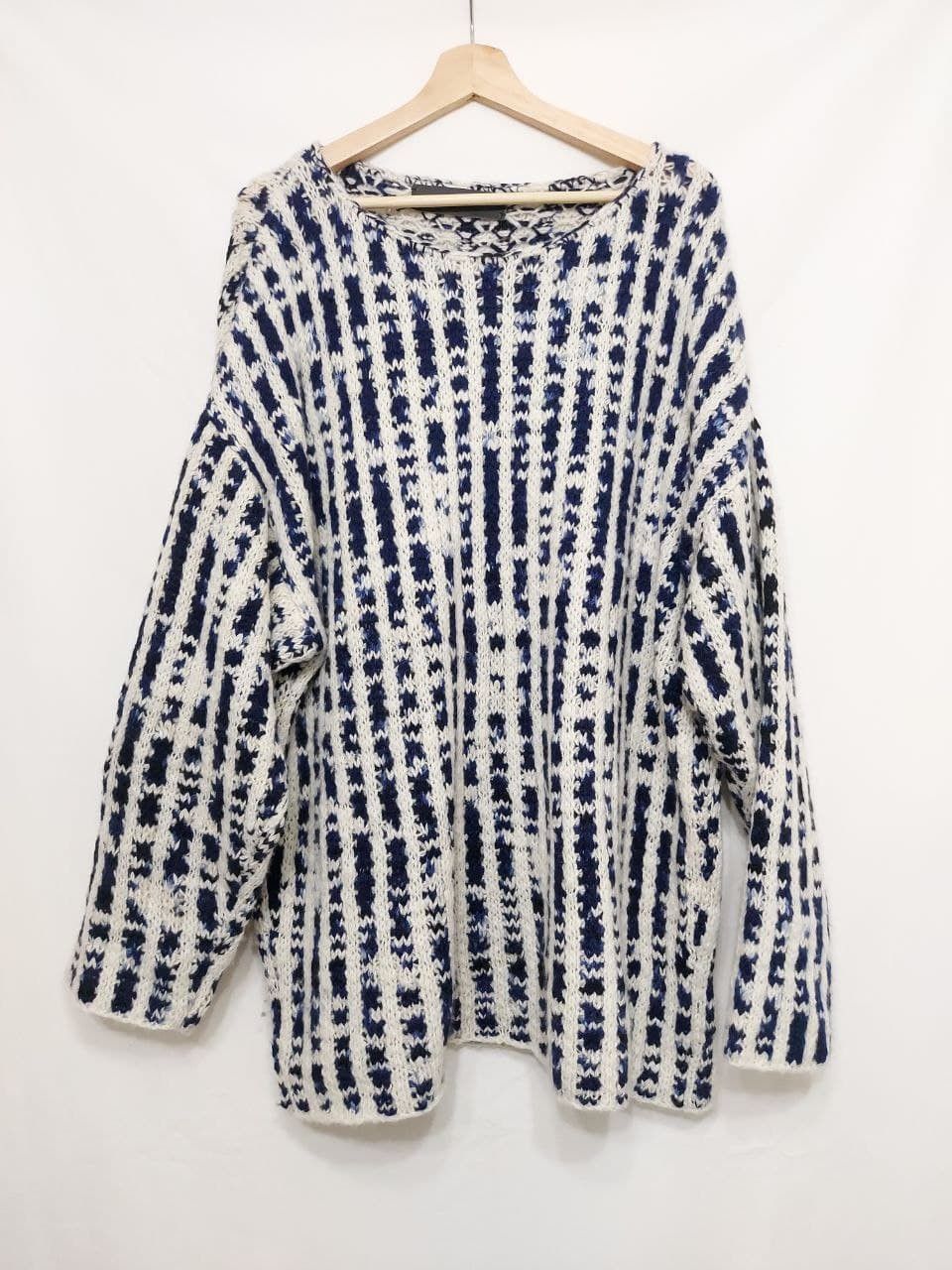 Image of The Elder Statesman Striped Oversized Sweater in Navy Blue White, Men's (Size XL)