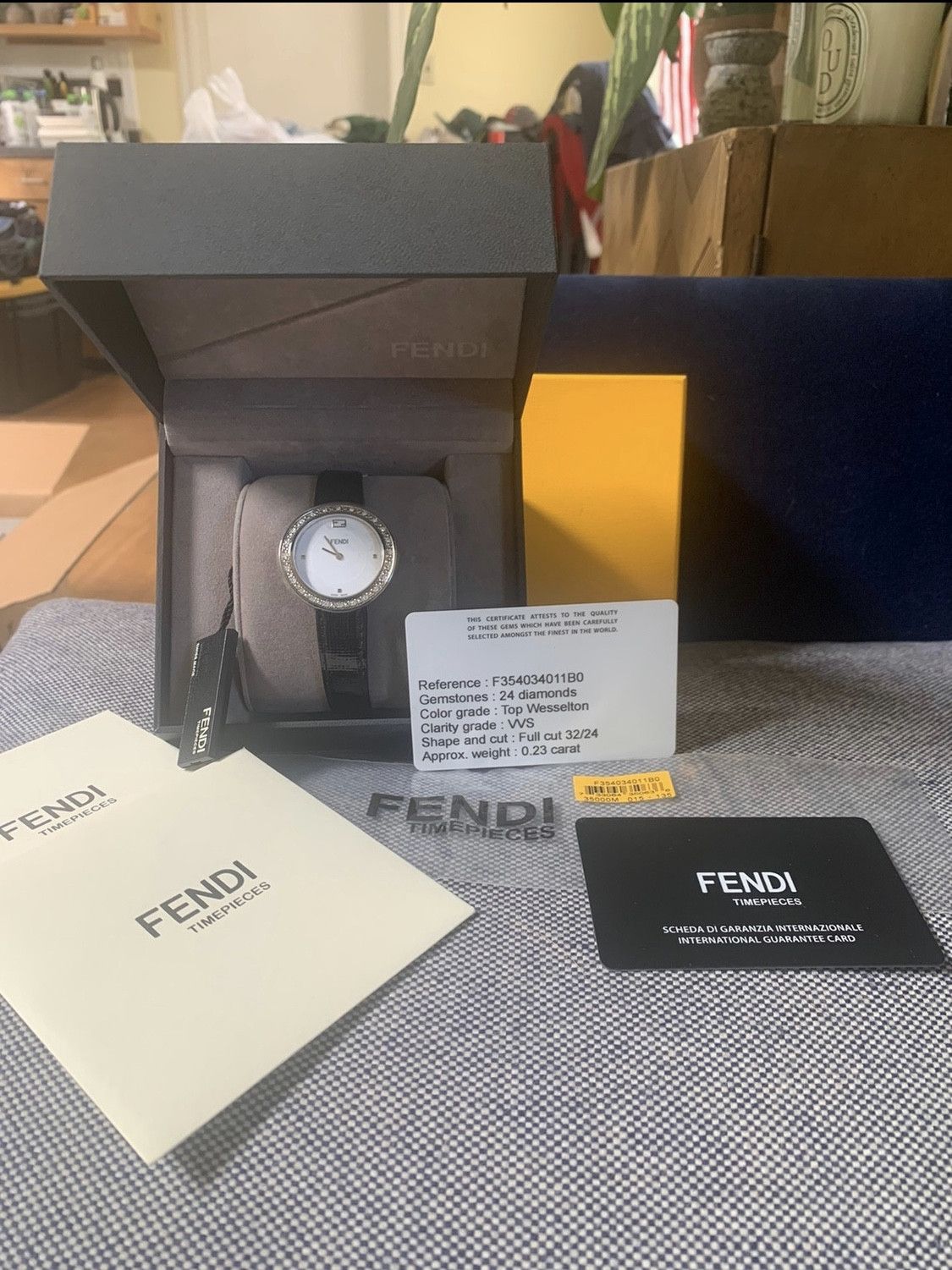*RARE* New Fendi VVS Diamond Bezel Leather Strap Swiss Watch