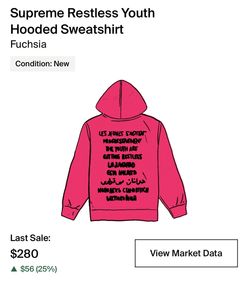 Supreme Supreme Restless Youth Hooded Sweatshirt Fuchsia Small