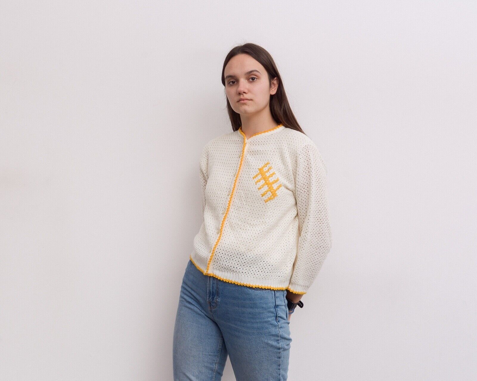 Other × Vintage Cardigan Sweater Jacket Knitted Crochet Cropped Embroidered Size M / US 6-8 / IT 42-44 - 3 Thumbnail