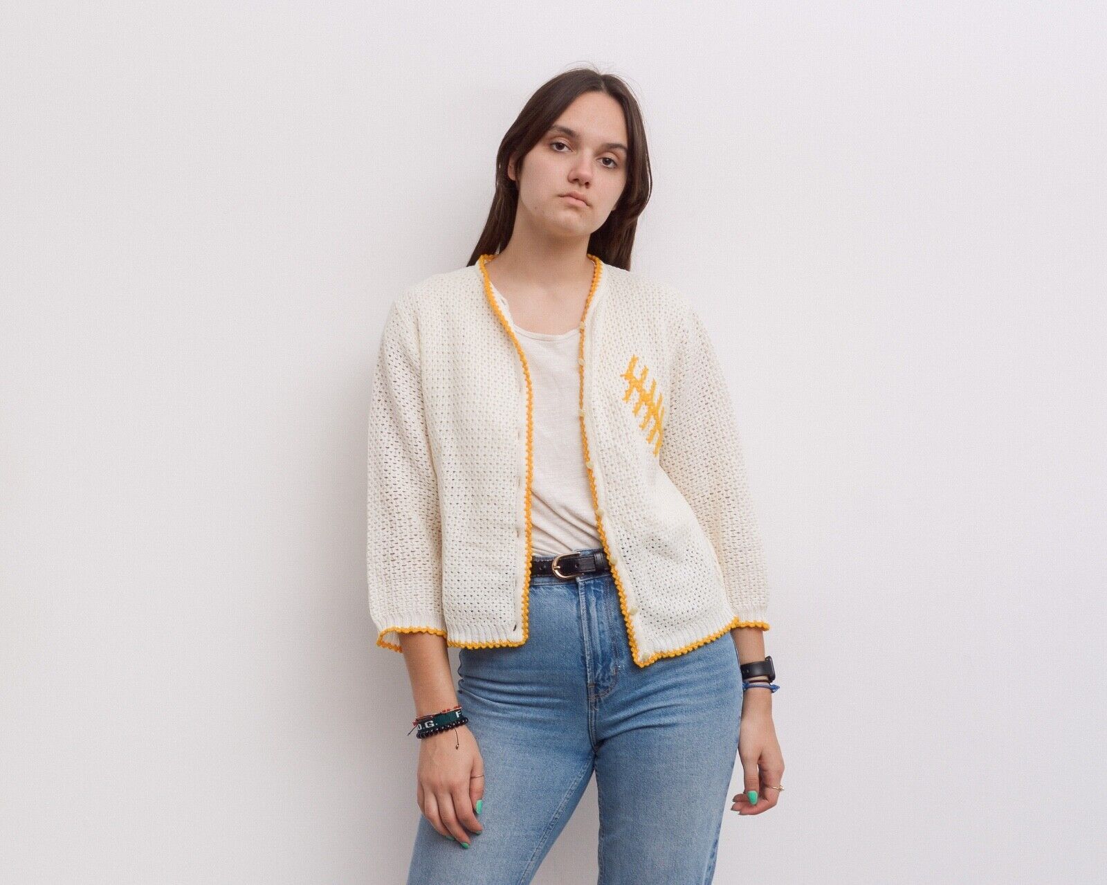 Other × Vintage Cardigan Sweater Jacket Knitted Crochet Cropped Embroidered Size M / US 6-8 / IT 42-44 - 1 Thumbnail