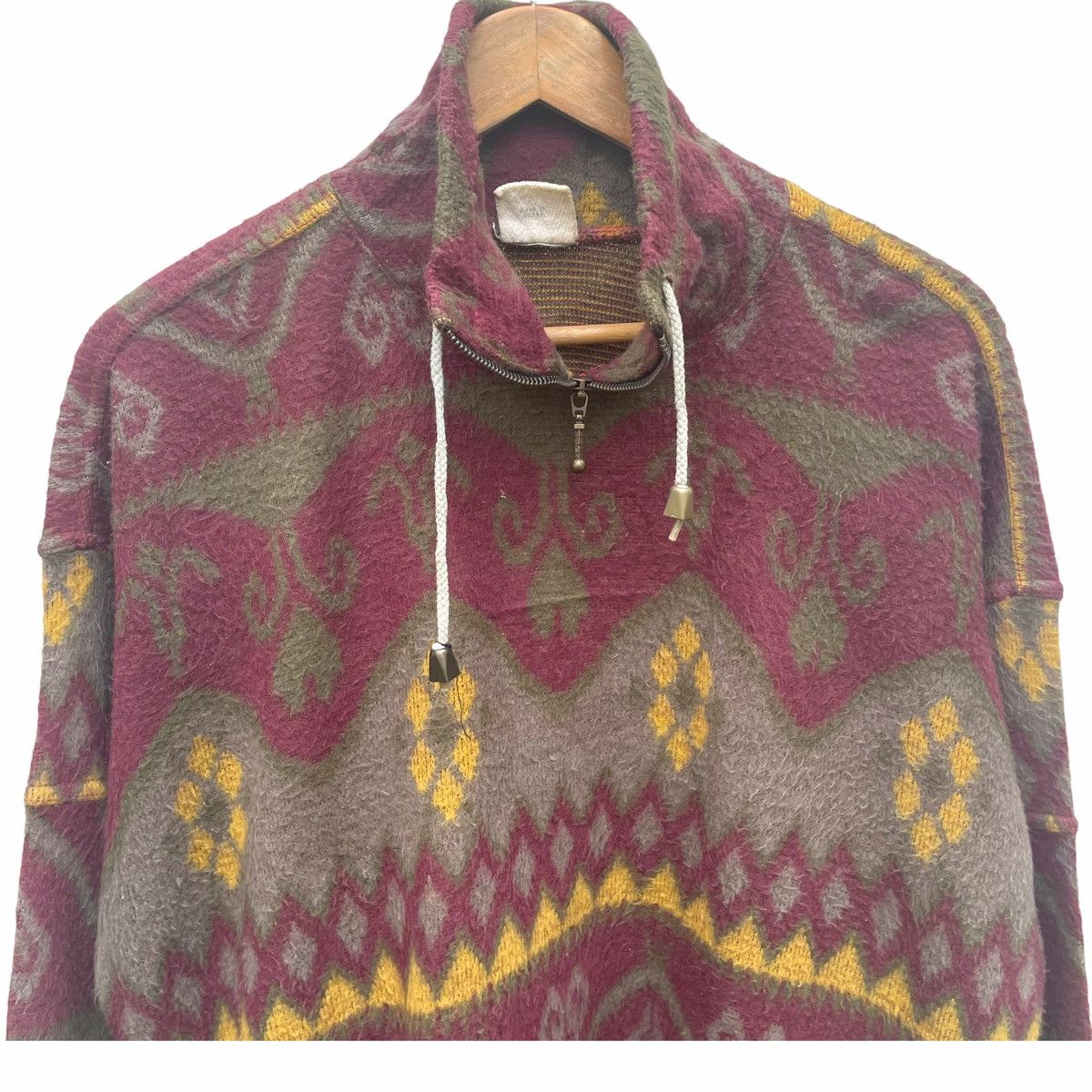 Native × Vintage 💥80s NAVAJO FIELD BUTTER FLEECE HALFZIP SWEATER Size US L / EU 52-54 / 3 - 4 Thumbnail