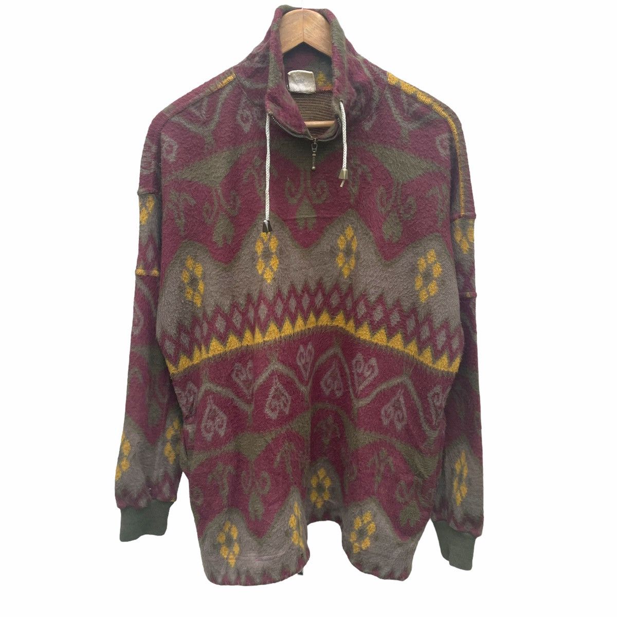 Native × Vintage 💥80s NAVAJO FIELD BUTTER FLEECE HALFZIP SWEATER Size US L / EU 52-54 / 3 - 1 Thumbnail