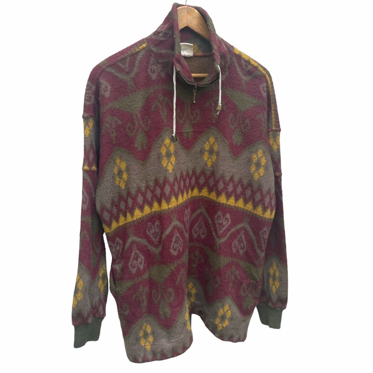 Native × Vintage 💥80s NAVAJO FIELD BUTTER FLEECE HALFZIP SWEATER Size US L / EU 52-54 / 3 - 3 Thumbnail