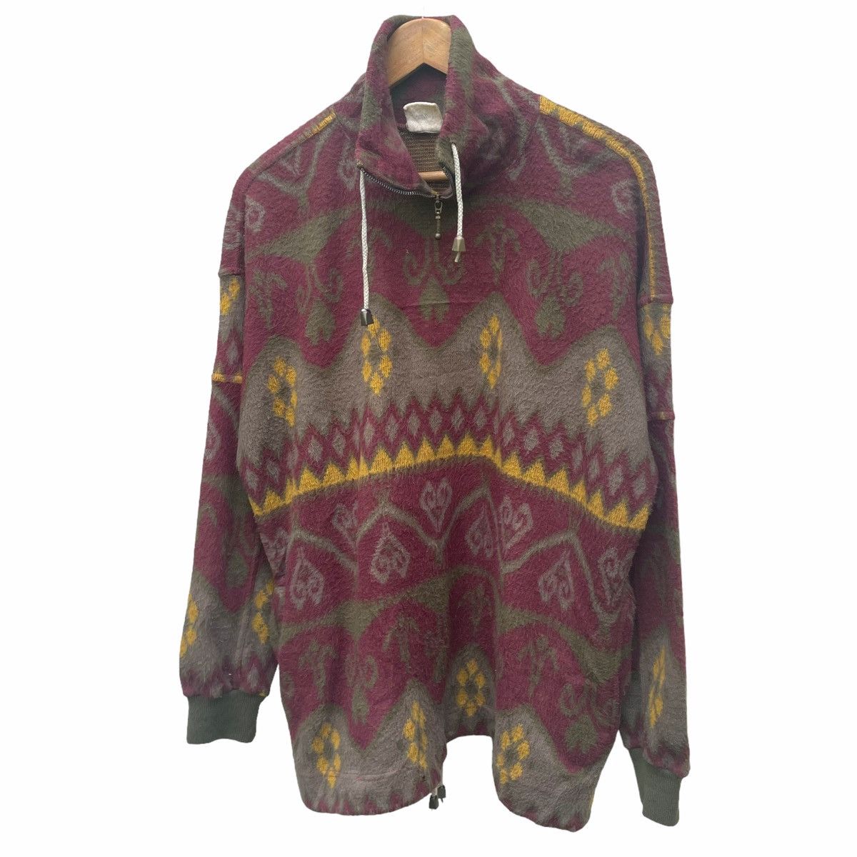 Native × Vintage 💥80s NAVAJO FIELD BUTTER FLEECE HALFZIP SWEATER Size US L / EU 52-54 / 3 - 2 Thumbnail