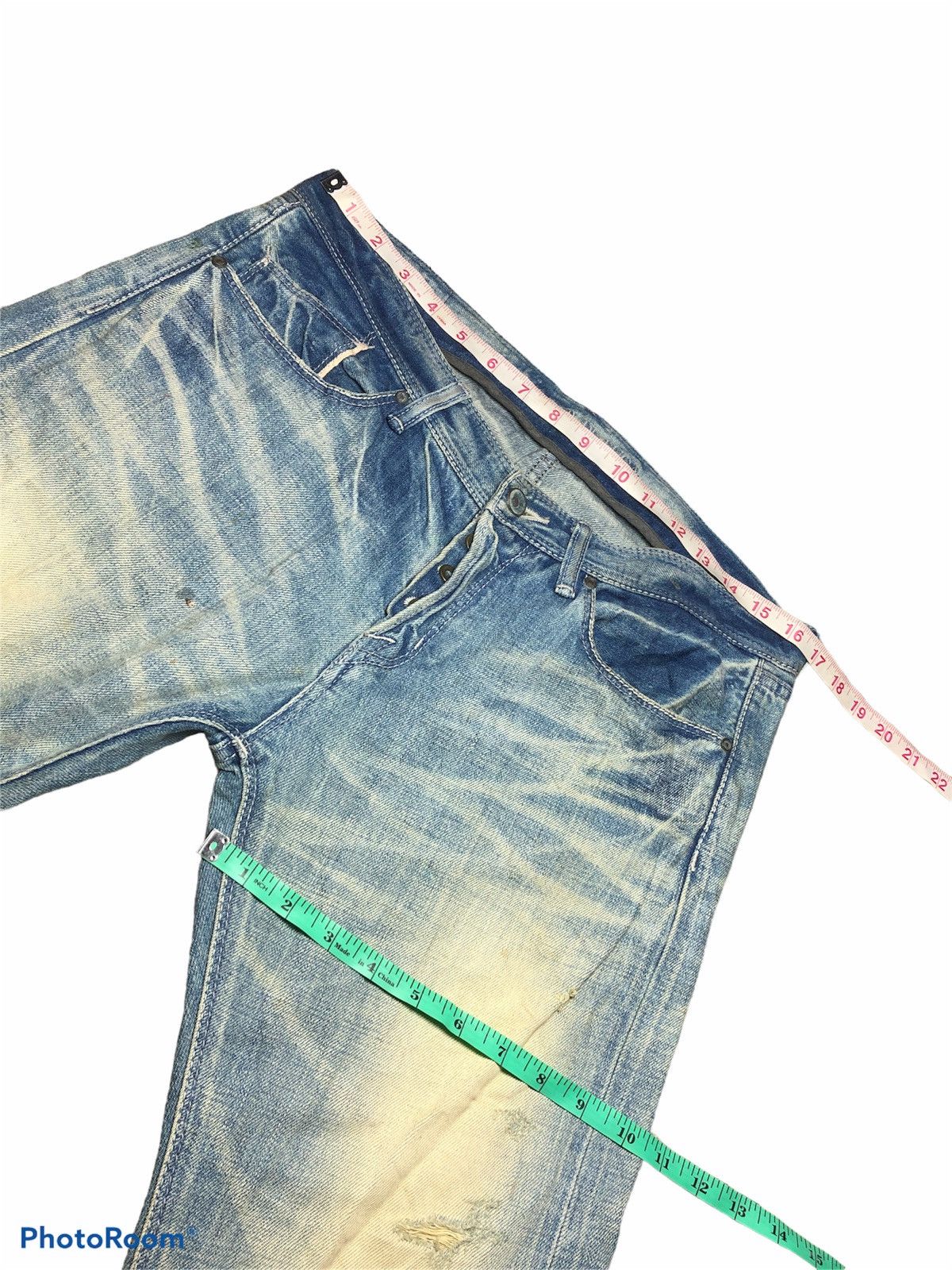 GOSTAR DE FUGA SELVEDGE⚡️⚡️DISTRESSED WASHED BLUE DENIM Size US 33 - 8 Thumbnail
