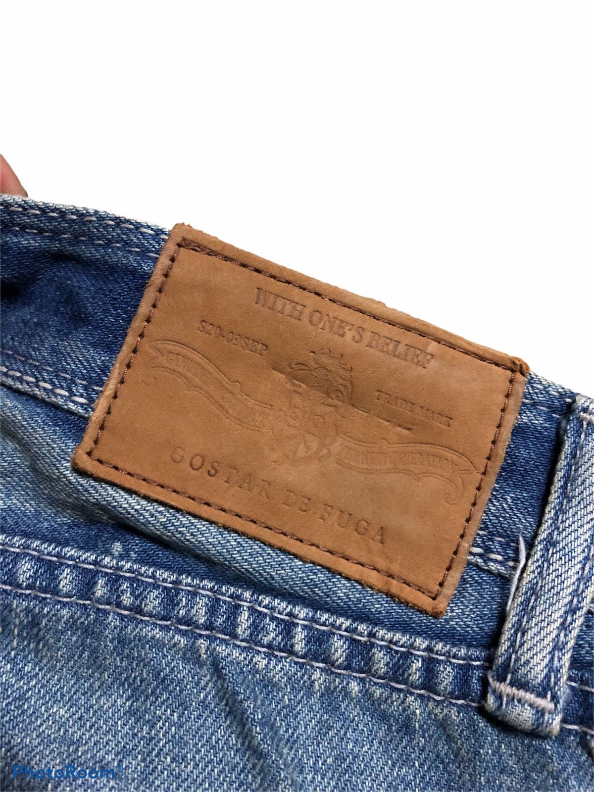 GOSTAR DE FUGA SELVEDGE⚡️⚡️DISTRESSED WASHED BLUE DENIM Size US 33 - 3 Thumbnail