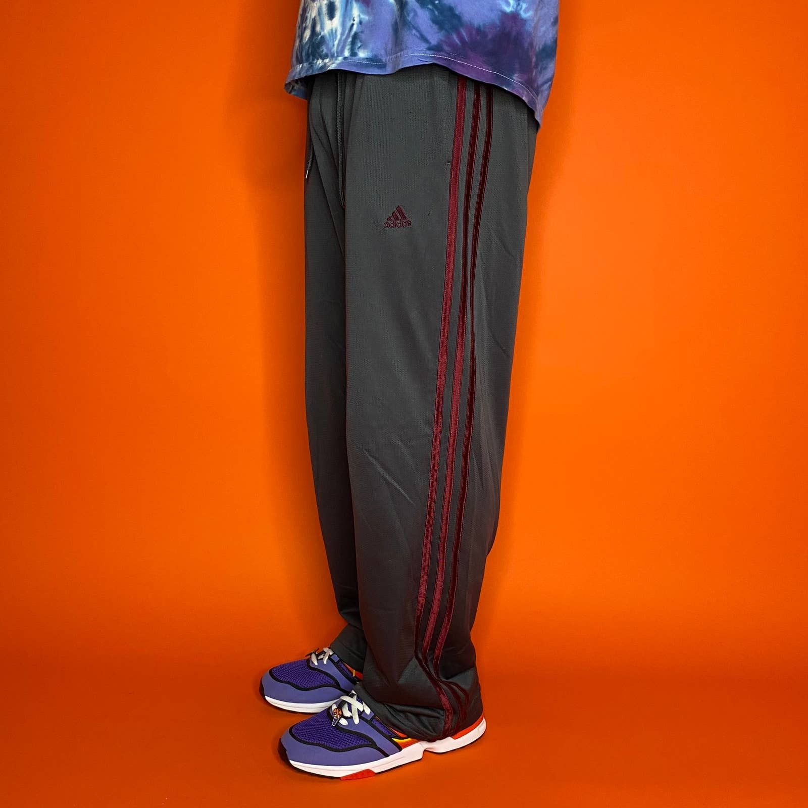 Adidas Vintage Dark Grey Adidas Sweatpants Red 3 Stripes Baggy Y2K Grailed