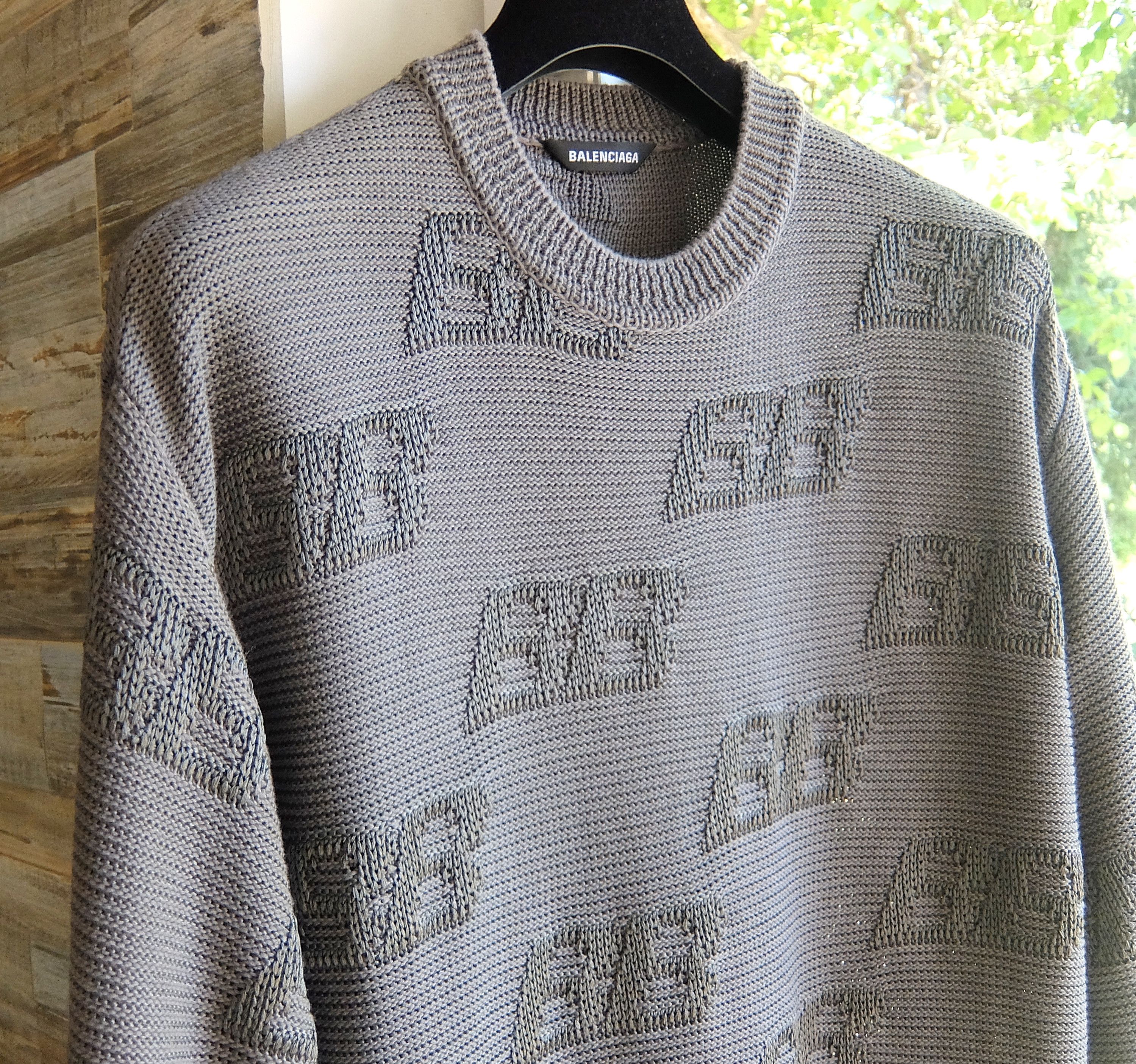 Balenciaga Balenciaga Sweater L grey monogram knit bb logo Size US L / EU 52-54 / 3 - 3 Thumbnail