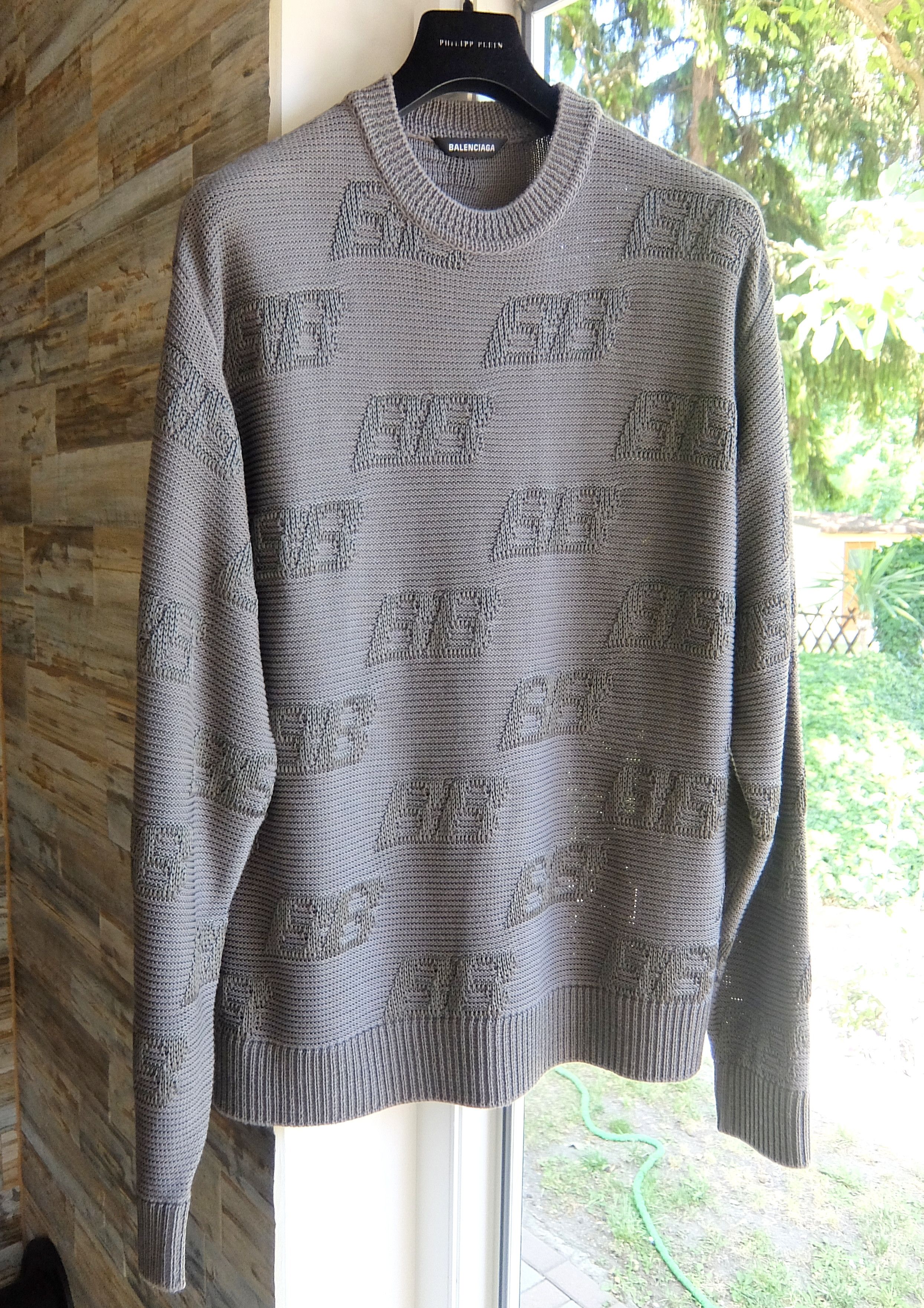 Balenciaga Balenciaga Sweater L grey monogram knit bb logo Size US L / EU 52-54 / 3 - 2 Thumbnail