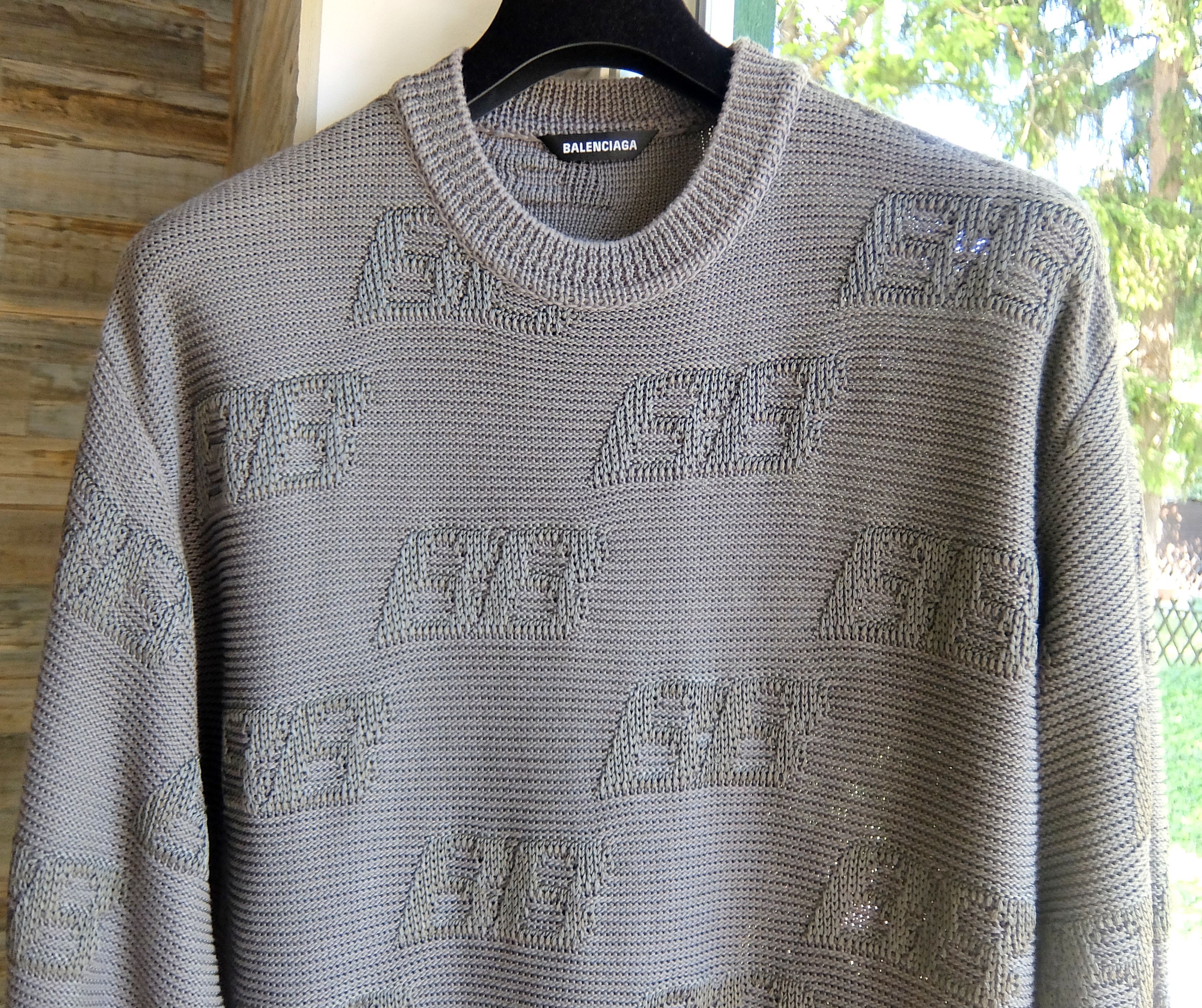 Balenciaga Balenciaga Sweater L grey monogram knit bb logo Size US L / EU 52-54 / 3 - 4 Thumbnail