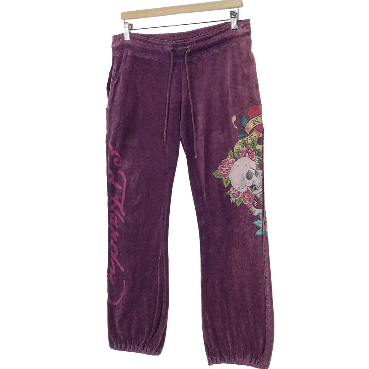 Ed Hardy × Vintage Love Kills Slowly Faded Velvet Pants Size 32" / US 10 / IT 46 - 3 Thumbnail