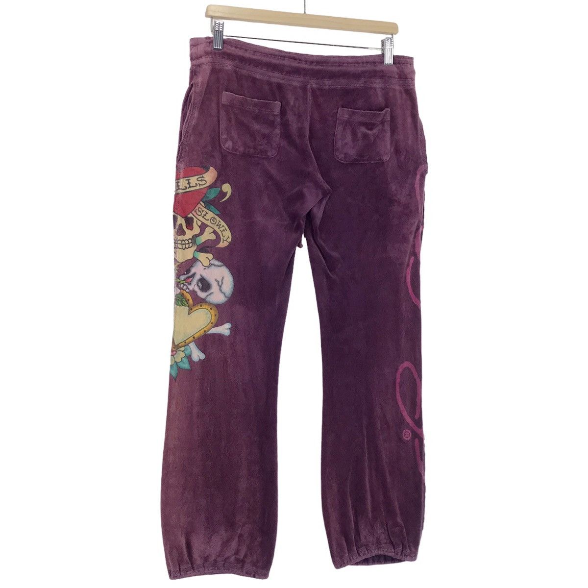 Ed Hardy × Vintage Love Kills Slowly Faded Velvet Pants Size 32" / US 10 / IT 46 - 7 Thumbnail