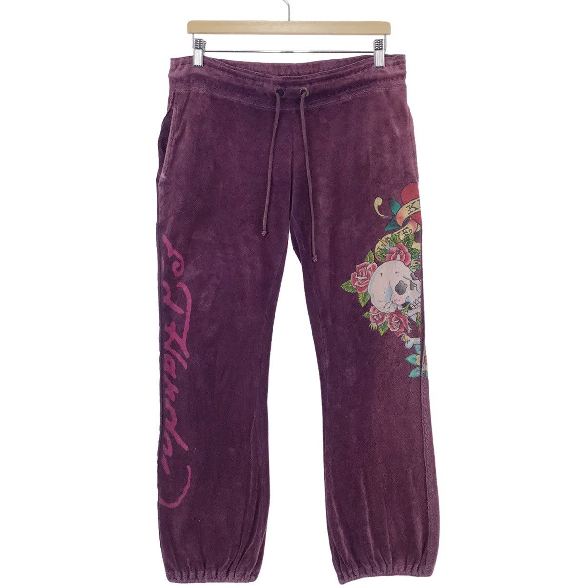 Ed Hardy × Vintage Love Kills Slowly Faded Velvet Pants Size 32" / US 10 / IT 46 - 1 Thumbnail