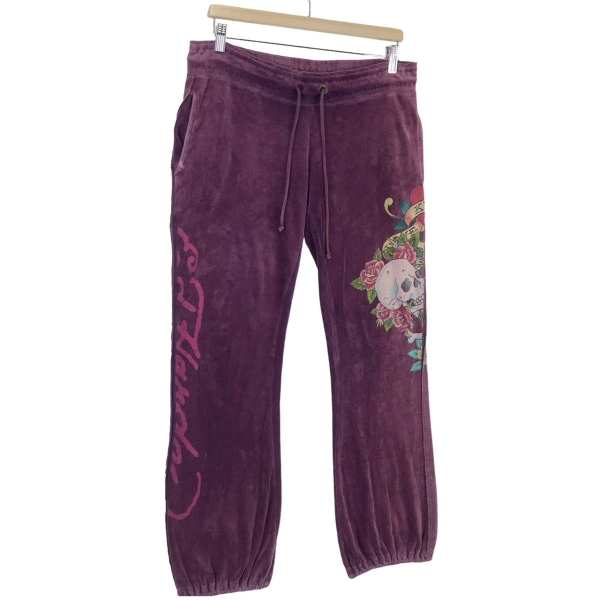 Ed Hardy × Vintage Love Kills Slowly Faded Velvet Pants Size 32" / US 10 / IT 46 - 4 Thumbnail