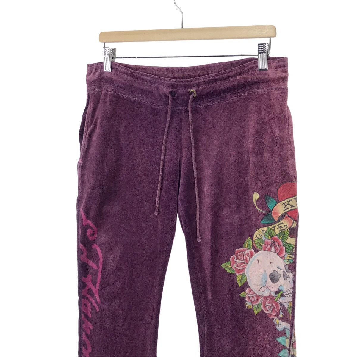 Ed Hardy × Vintage Love Kills Slowly Faded Velvet Pants Size 32" / US 10 / IT 46 - 5 Thumbnail