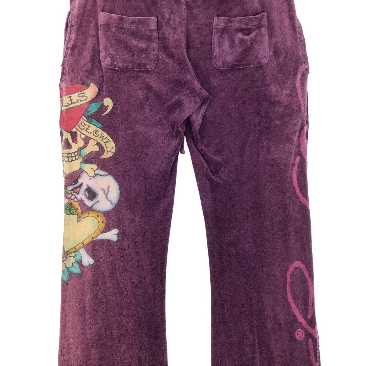 Ed Hardy × Vintage Love Kills Slowly Faded Velvet Pants Size 32" / US 10 / IT 46 - 6 Thumbnail
