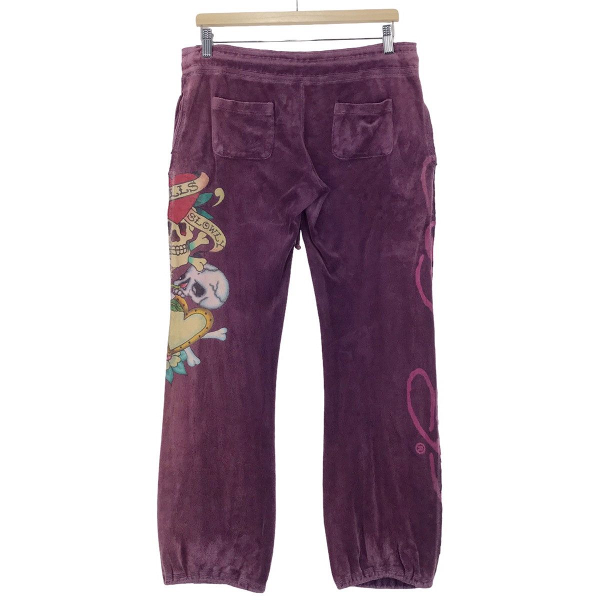 Ed Hardy × Vintage Love Kills Slowly Faded Velvet Pants Size 32" / US 10 / IT 46 - 2 Thumbnail
