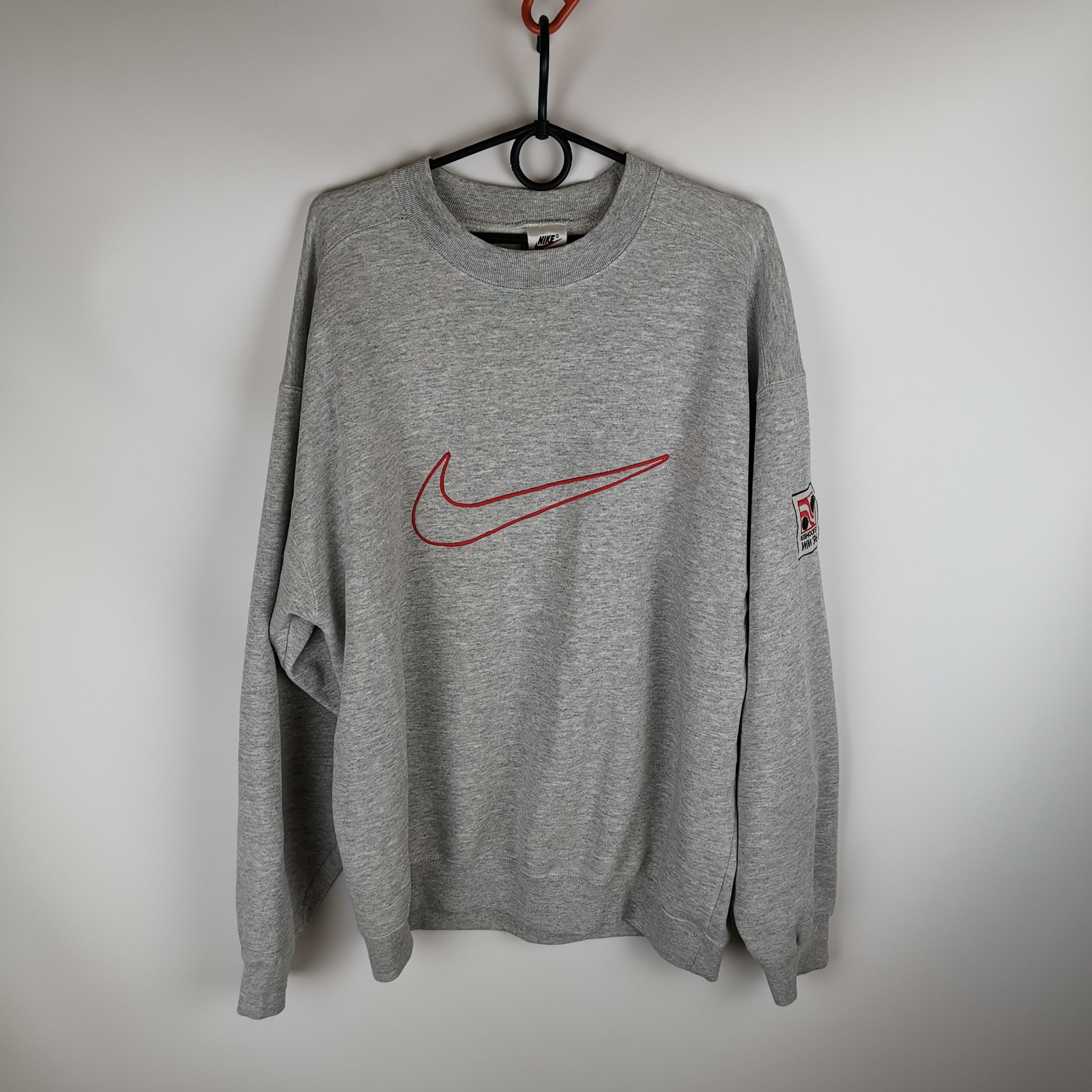 Nike Vintage 90s Nike Big swoosh gray sweatshirt Size US L / EU 52-54 / 3 - 1 Thumbnail