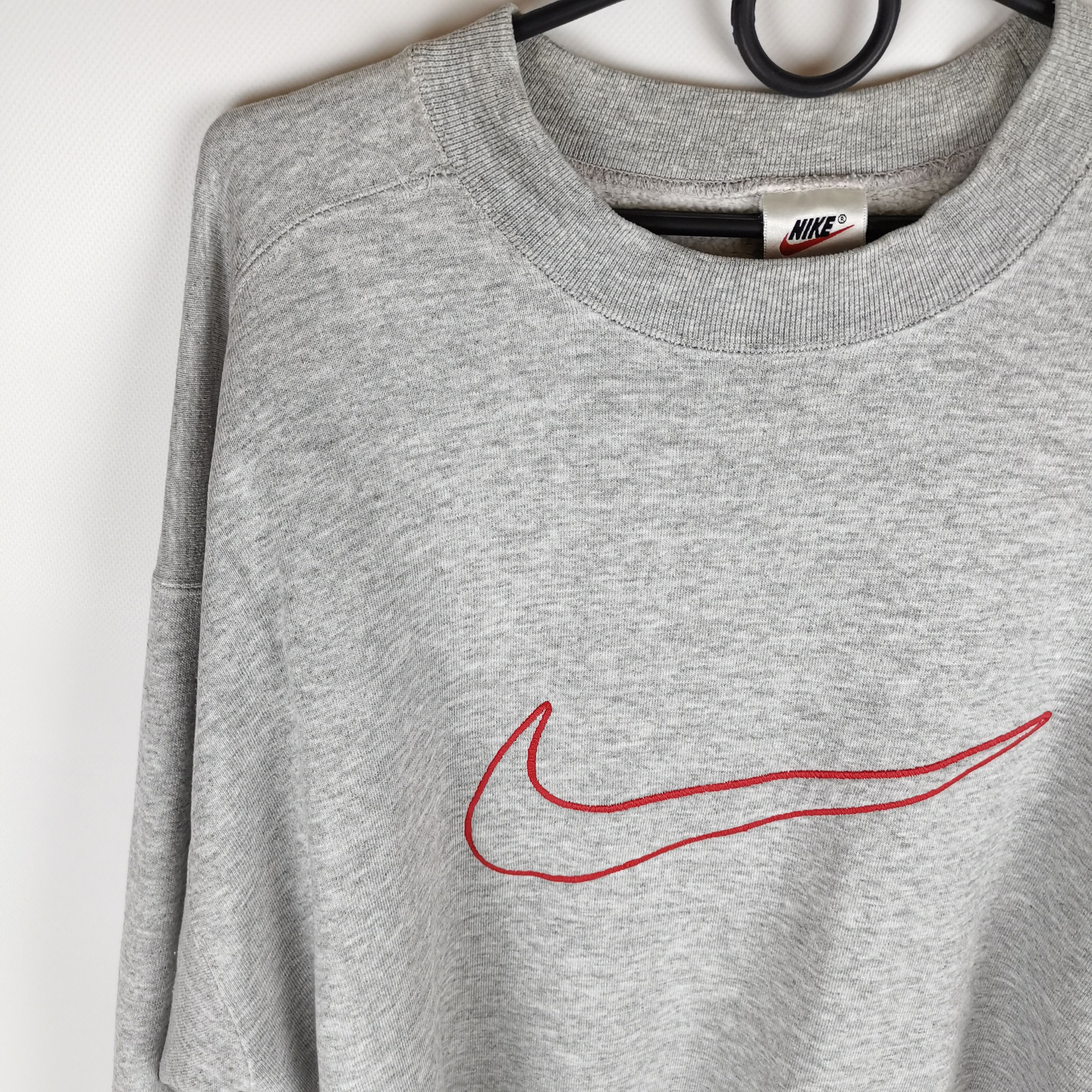 Nike Vintage 90s Nike Big swoosh gray sweatshirt Size US L / EU 52-54 / 3 - 4 Thumbnail