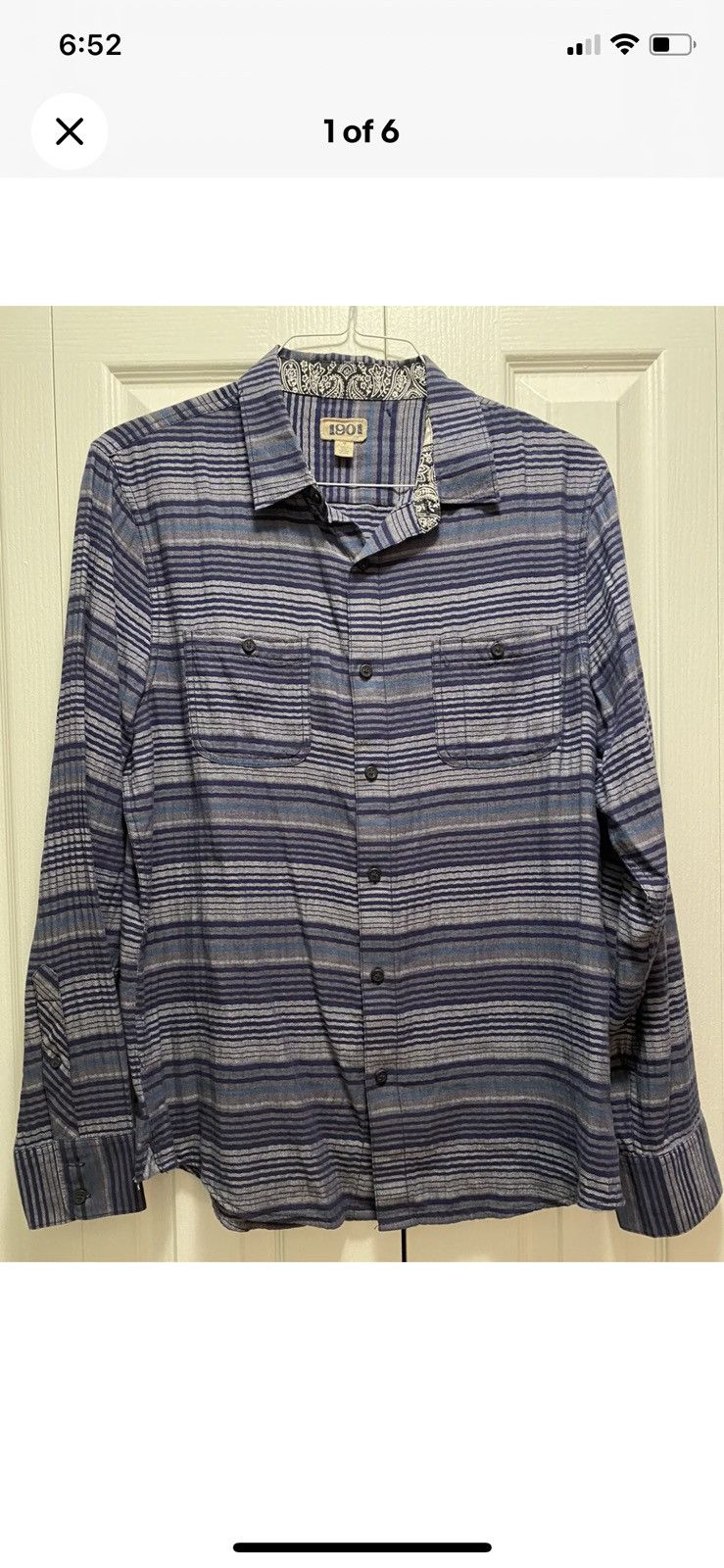 1901 1901 Men's L/S Button Down Shirt M Blue & Violet Striped Size US M / EU 48-50 / 2 - 1 Thumbnail