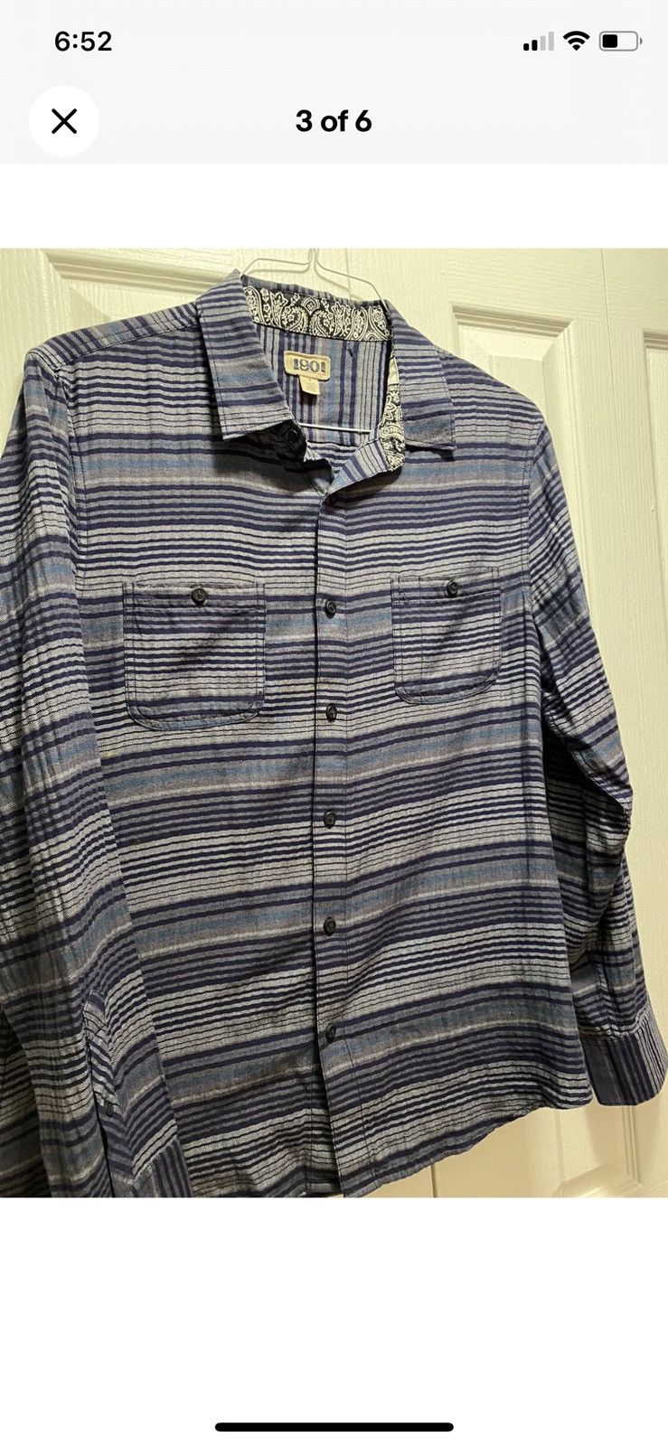 1901 1901 Men's L/S Button Down Shirt M Blue & Violet Striped Size US M / EU 48-50 / 2 - 3 Thumbnail