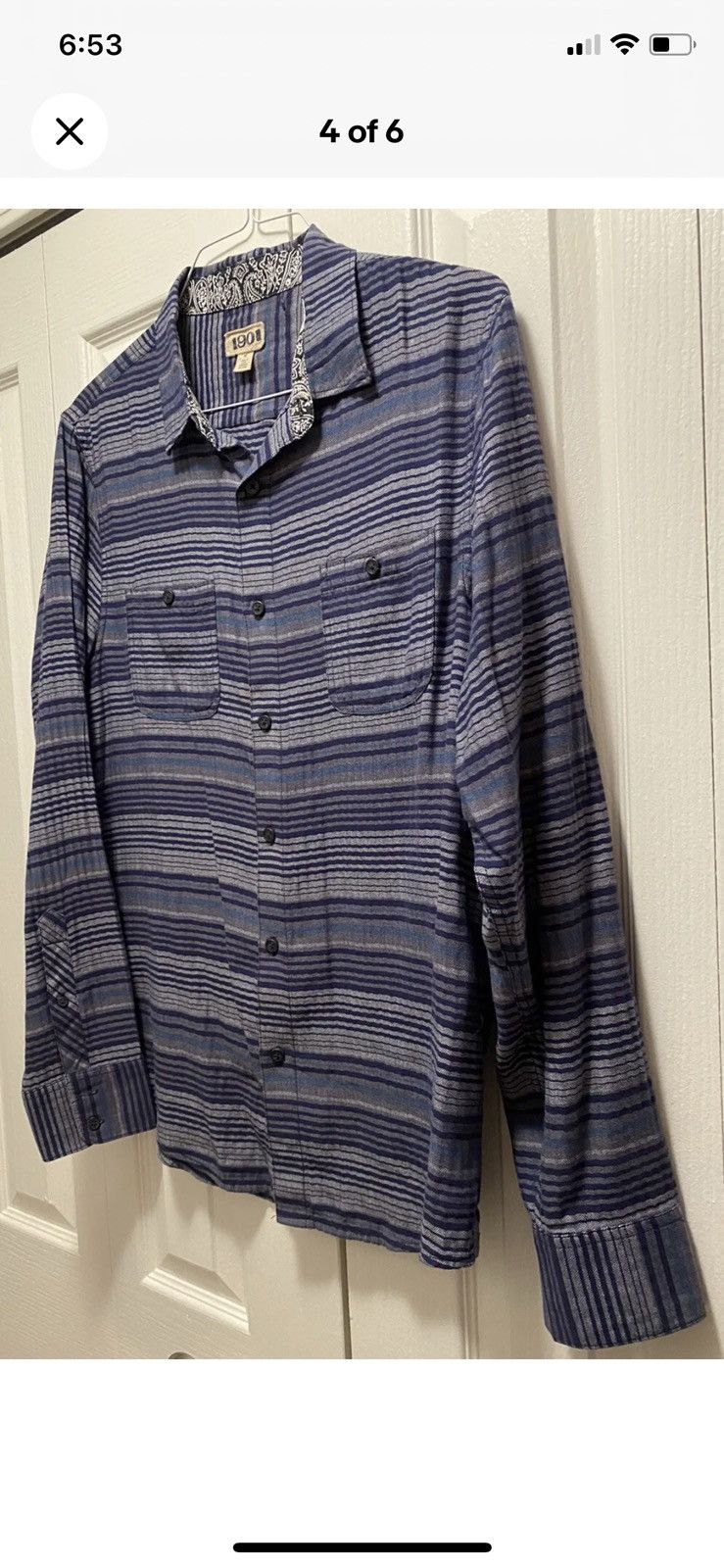 1901 1901 Men's L/S Button Down Shirt M Blue & Violet Striped Size US M / EU 48-50 / 2 - 4 Thumbnail