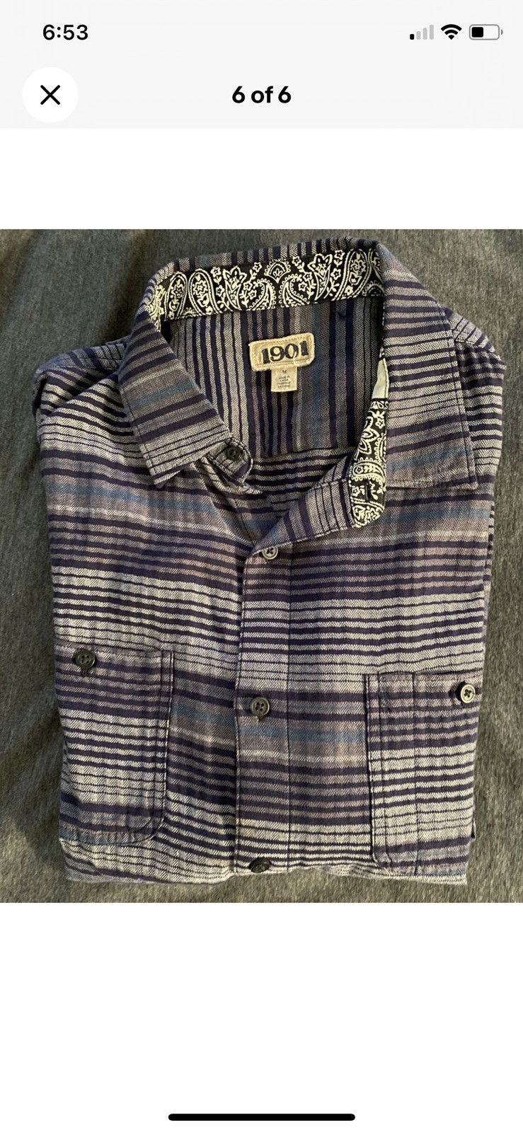1901 1901 Men's L/S Button Down Shirt M Blue & Violet Striped Size US M / EU 48-50 / 2 - 6 Thumbnail