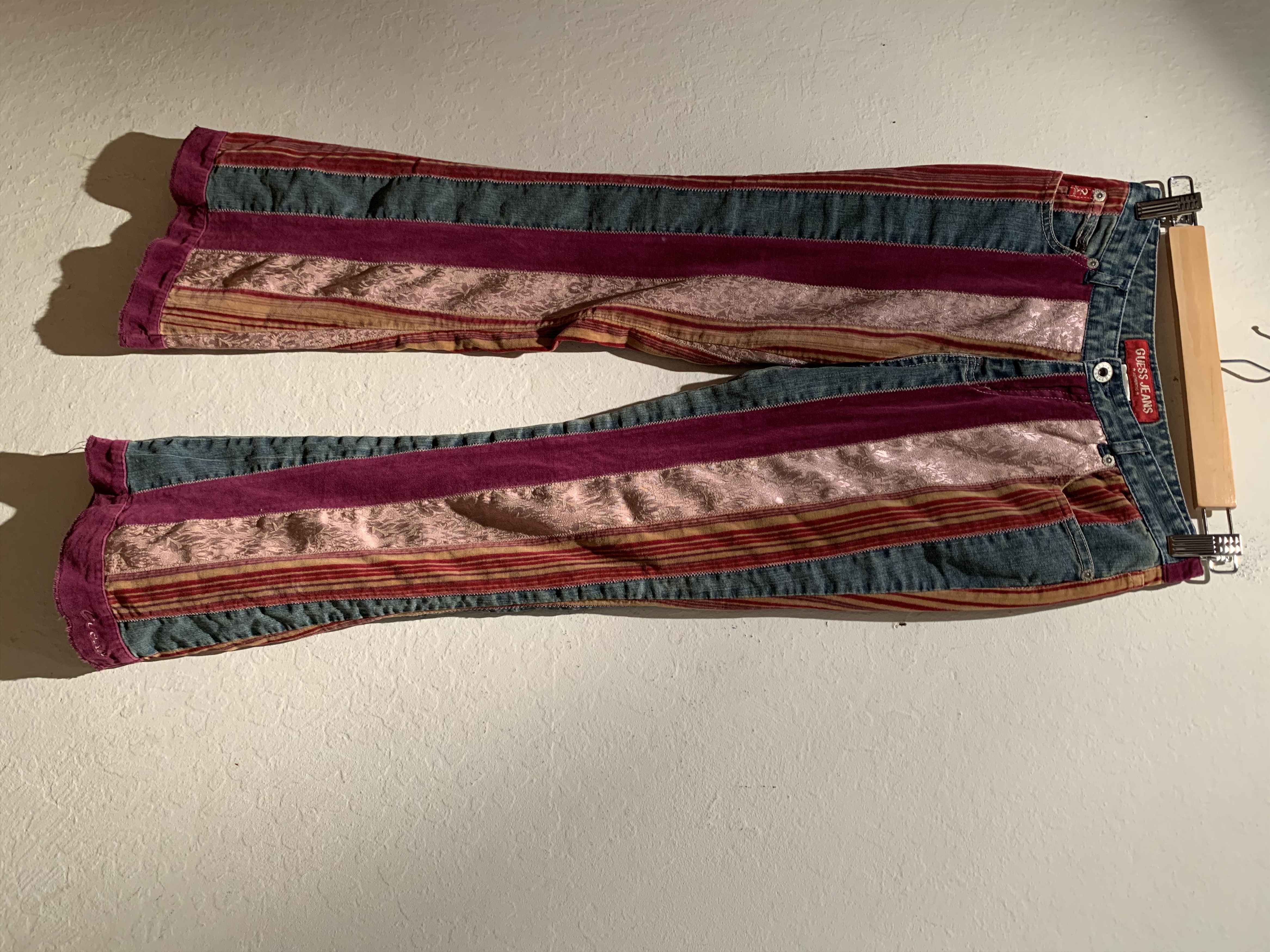 image of Vintage Guess Patchwork Flared Pants Jeans - 26 X 28 in Indigo/Purple/Pink, Women's