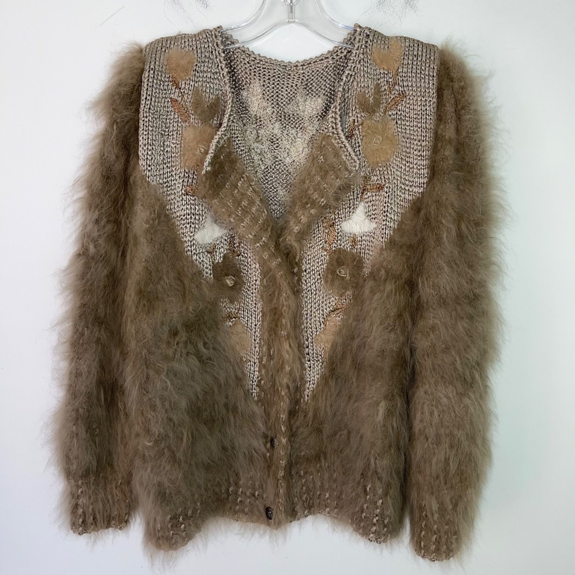 Vintage Womens Cardigan Size Large Mixed Knit Angora Fuzzy