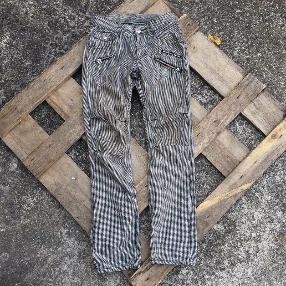 Lee Rider Tartan Checker Bondage Jeans Punk Multiple Pocket