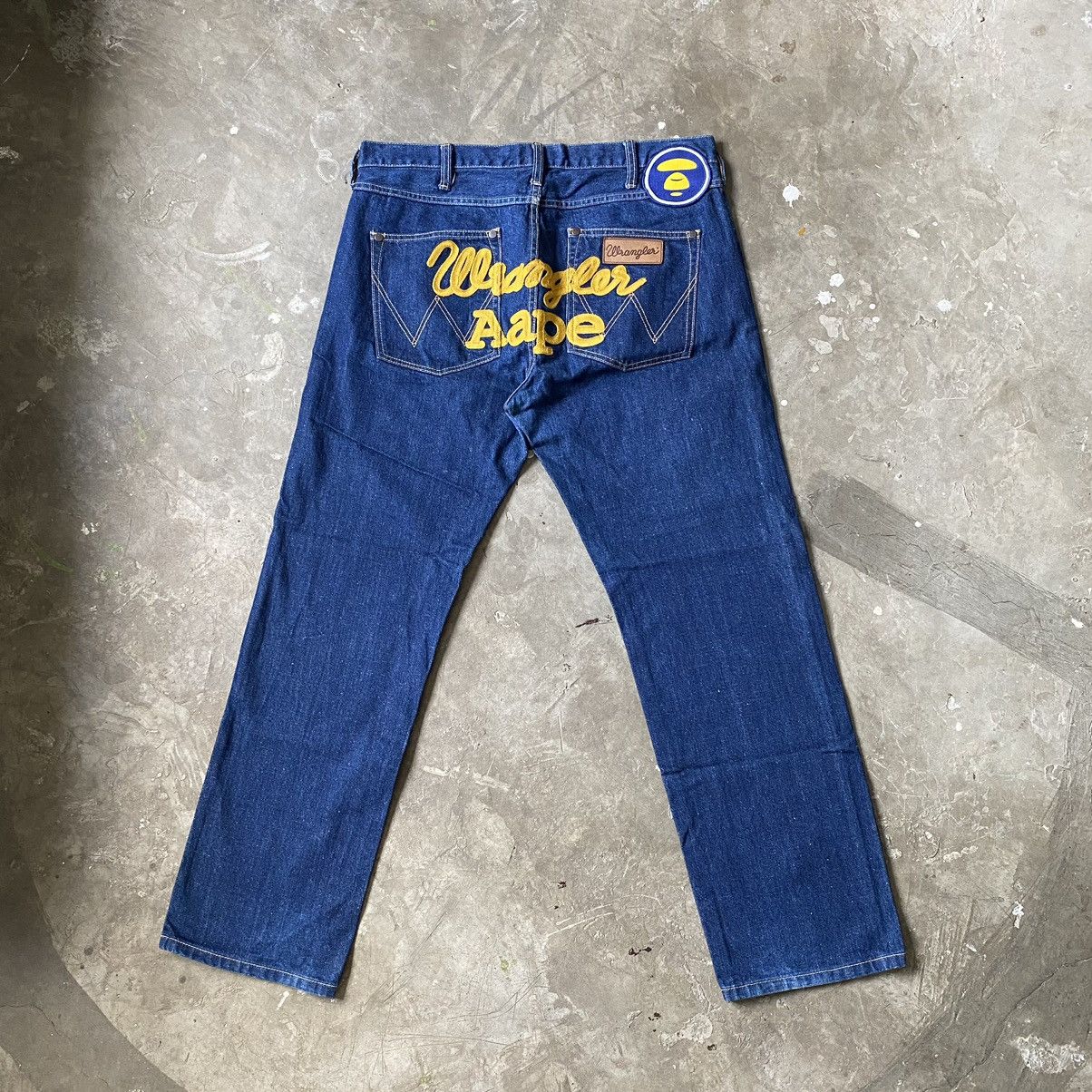 Wrangler Aape - Wrangler - Big Logo Embroidered Denim Jeans | Grailed