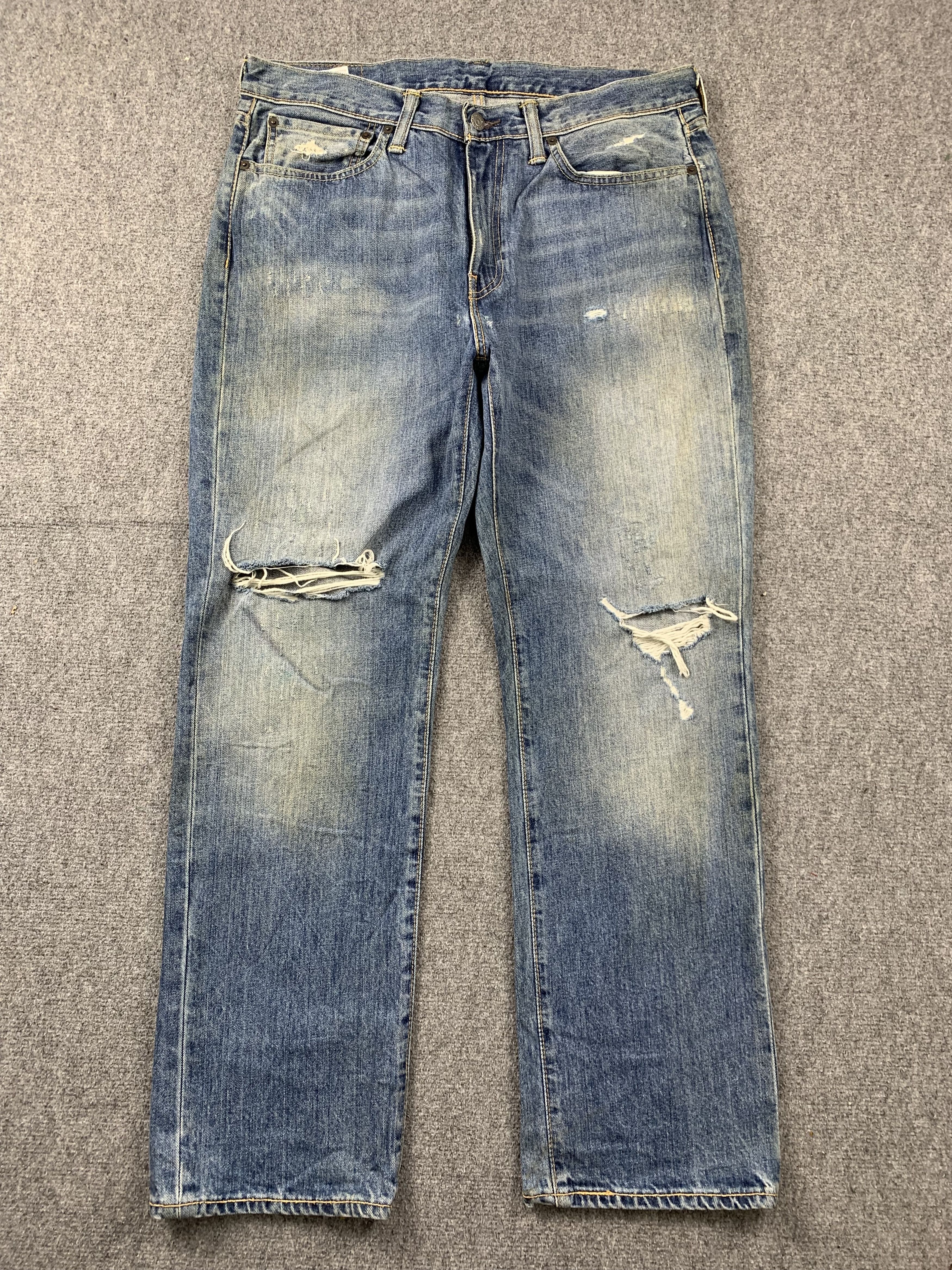image of Distressed Levis 514 Faded Blue Jeans in Blue Denim, Men's (Size 35)