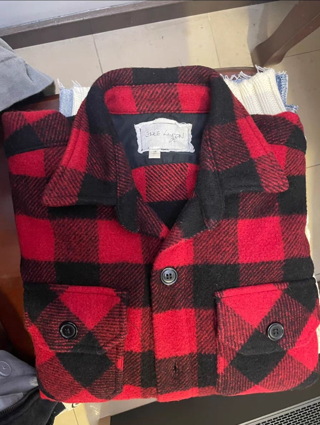Greg Lauren Original Red White Checked Shirt Size 2