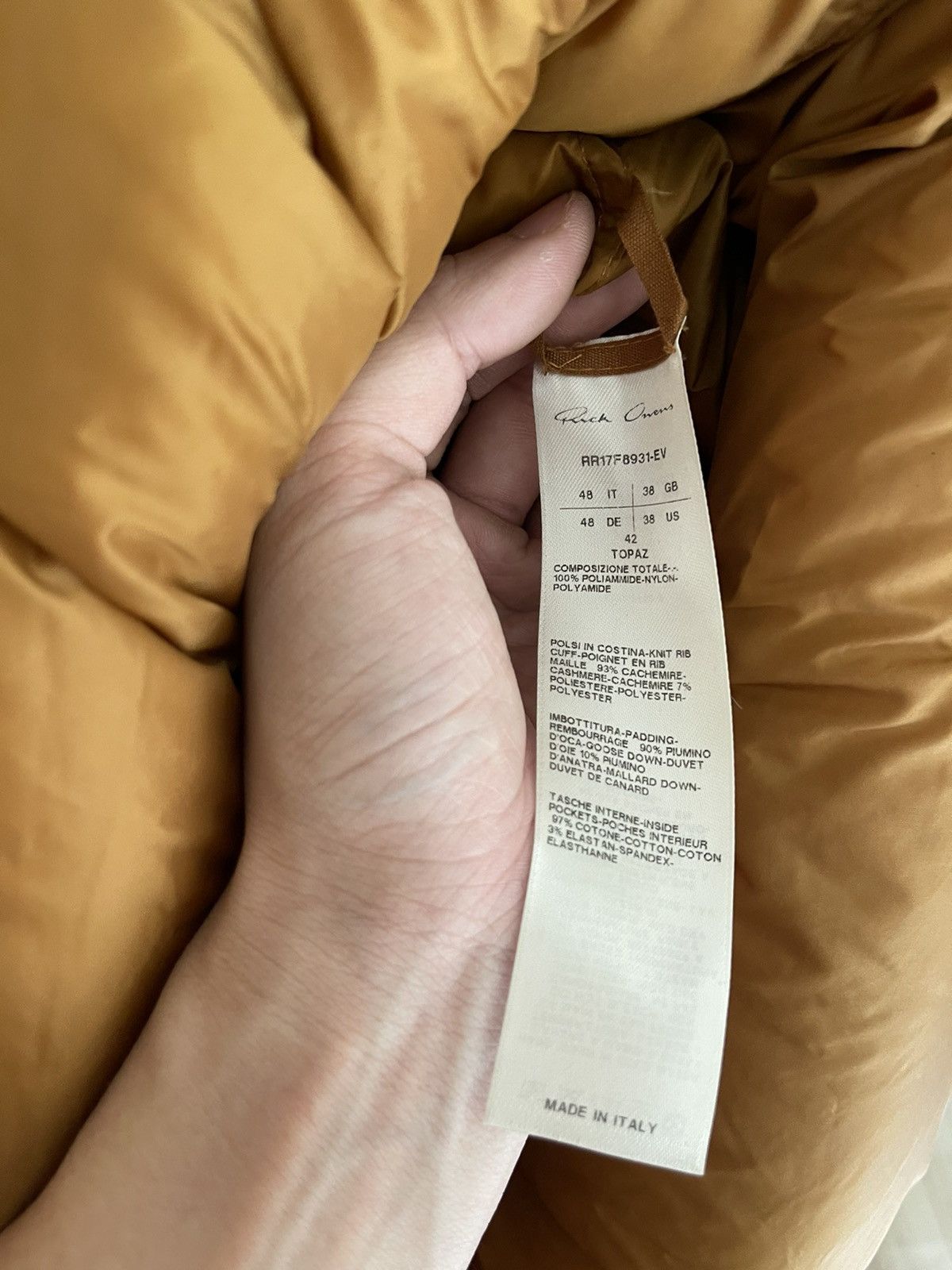 Rick Owens FW17 glitter puffer duvet jacket in gold ish mustard Size US M / EU 48-50 / 2 - 3 Thumbnail