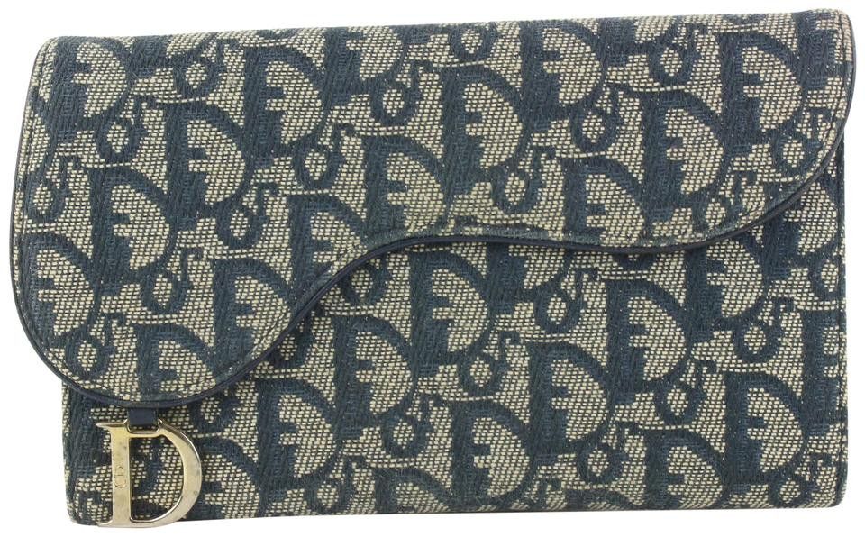 Dior Navy Blue Monogram Trotter Saddle Flap Long Wallet