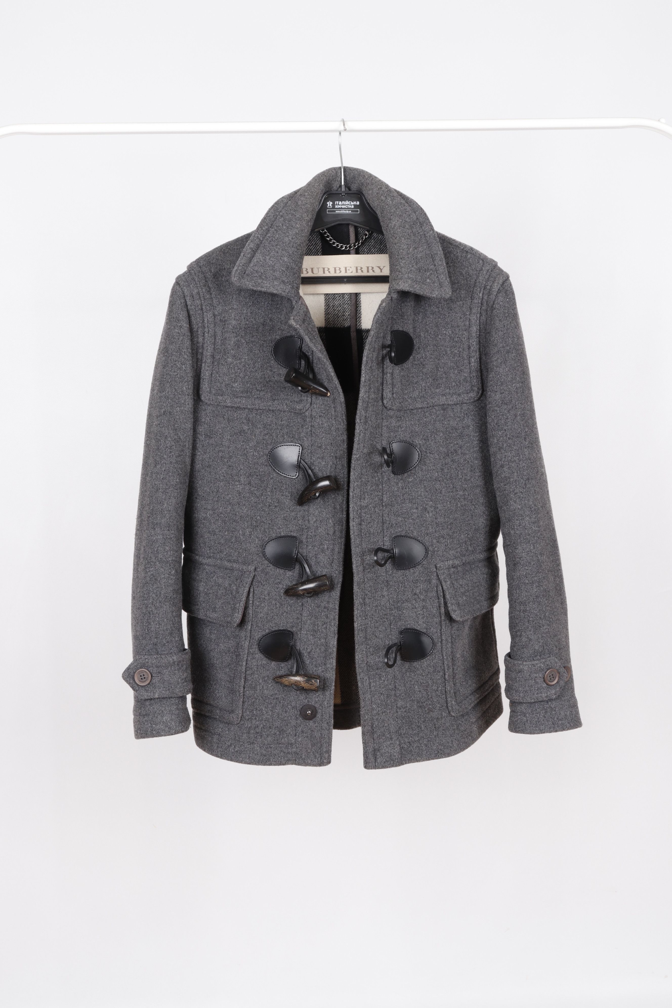 Burberry Men's Burberry Brit Wool Grey Duffle Coat Size XS