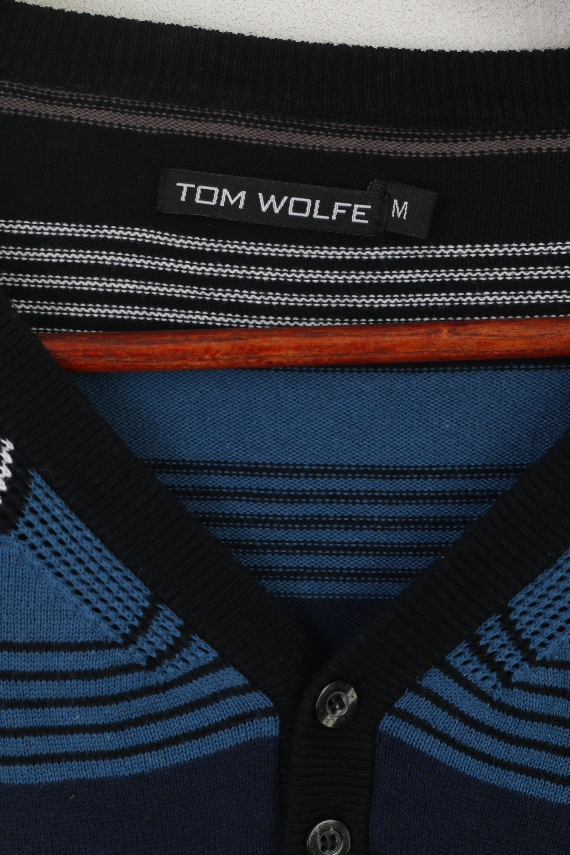 Vintage Tom Wolfe Men M Jumper Black Blue Striped 8500 Size US M / EU 48-50 / 2 - 4 Thumbnail