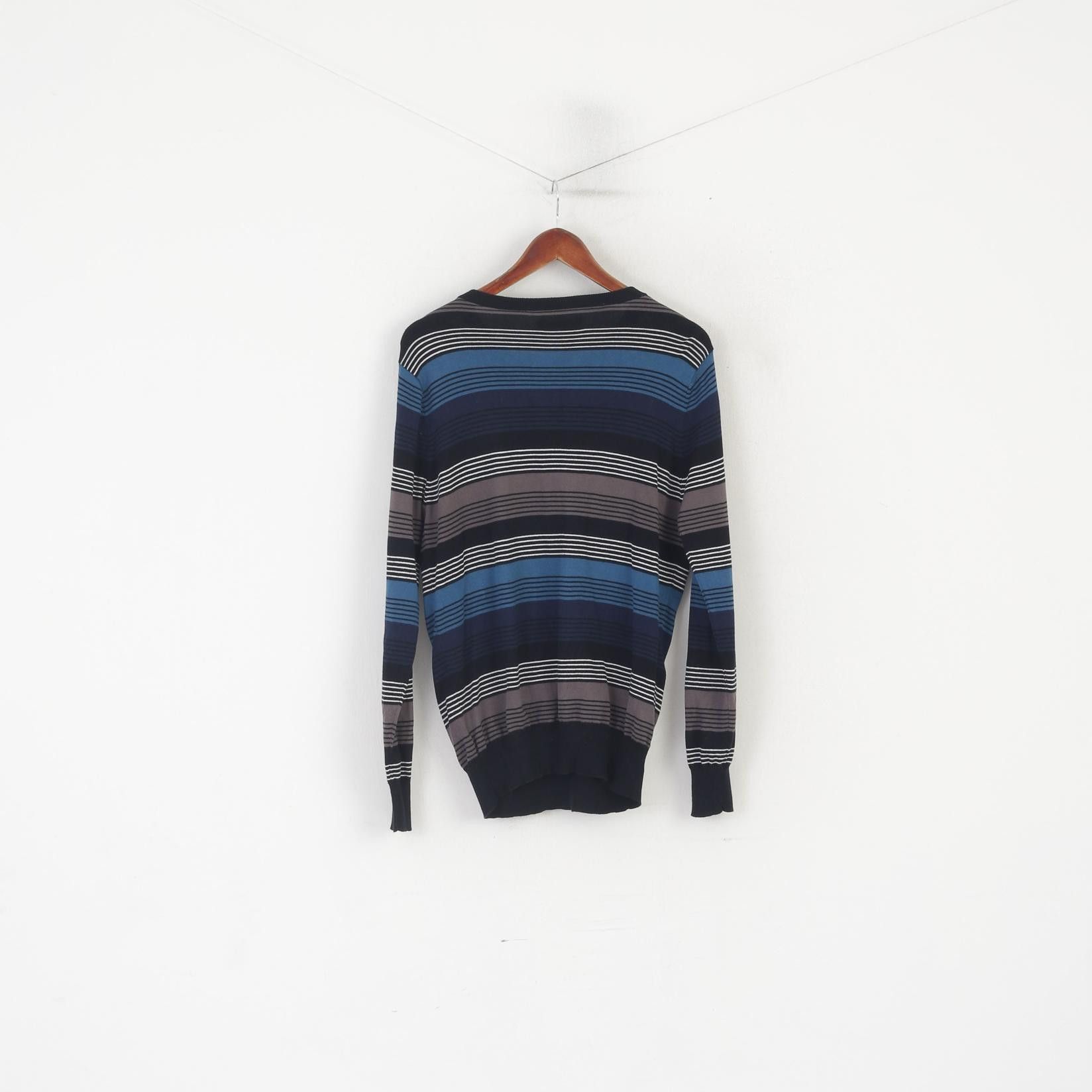 Vintage Tom Wolfe Men M Jumper Black Blue Striped 8500 Size US M / EU 48-50 / 2 - 6 Thumbnail