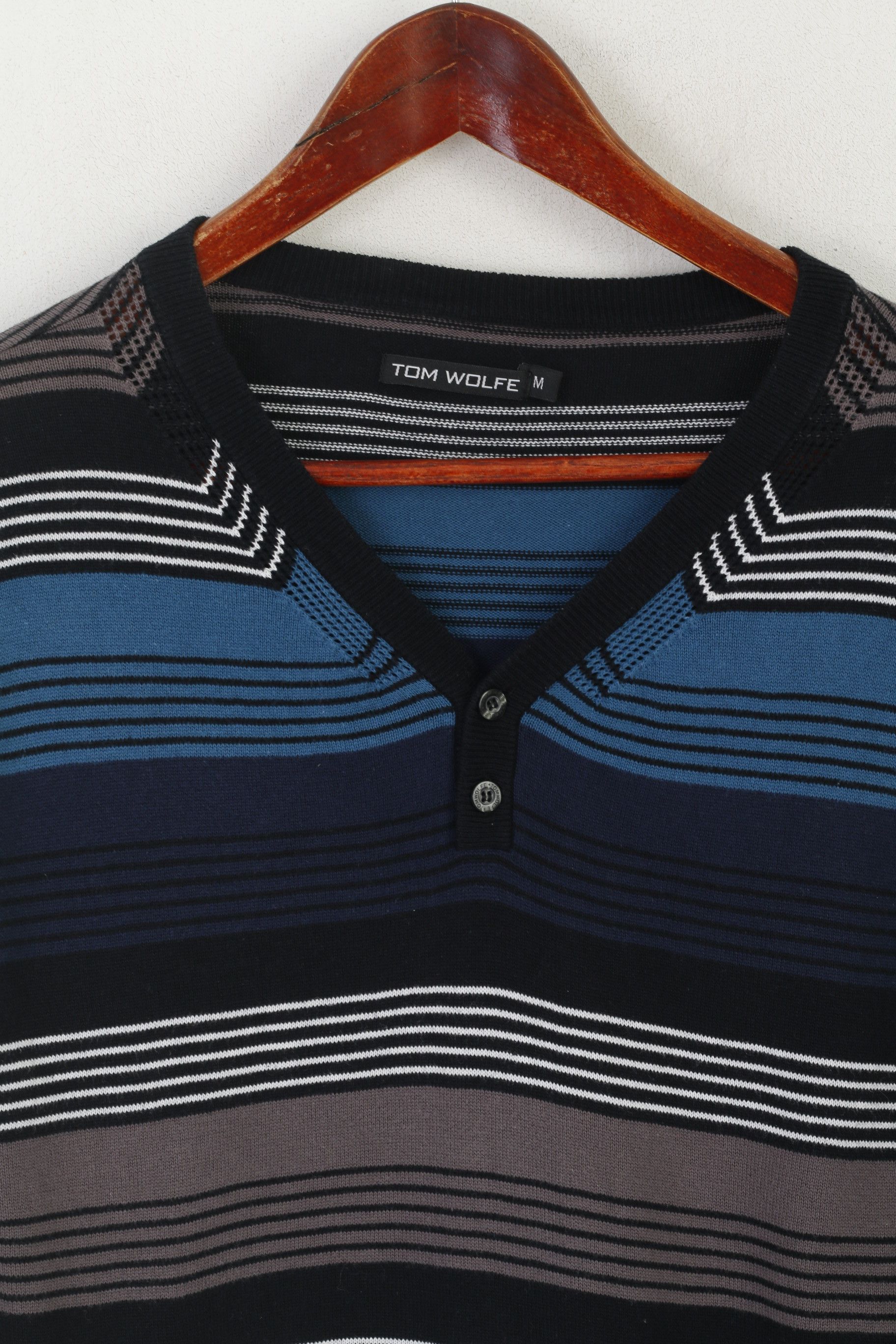 Vintage Tom Wolfe Men M Jumper Black Blue Striped 8500 Size US M / EU 48-50 / 2 - 2 Thumbnail