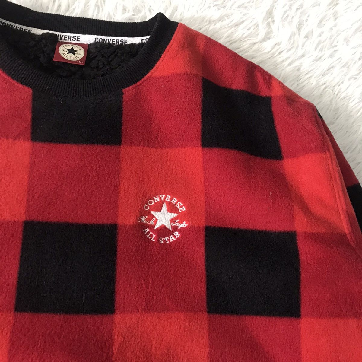 Converse 💥Nice Red Black Checked Converse Sweater Pullover Size US L / EU 52-54 / 3 - 3 Thumbnail