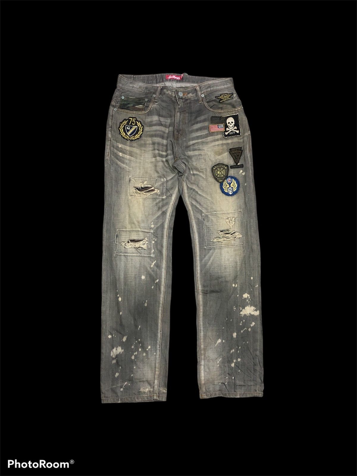 Other GIN RHYMES WASHED GRAY PATCHES DISTRESSED BLEACH DENIM Size US 33 - 1 Thumbnail
