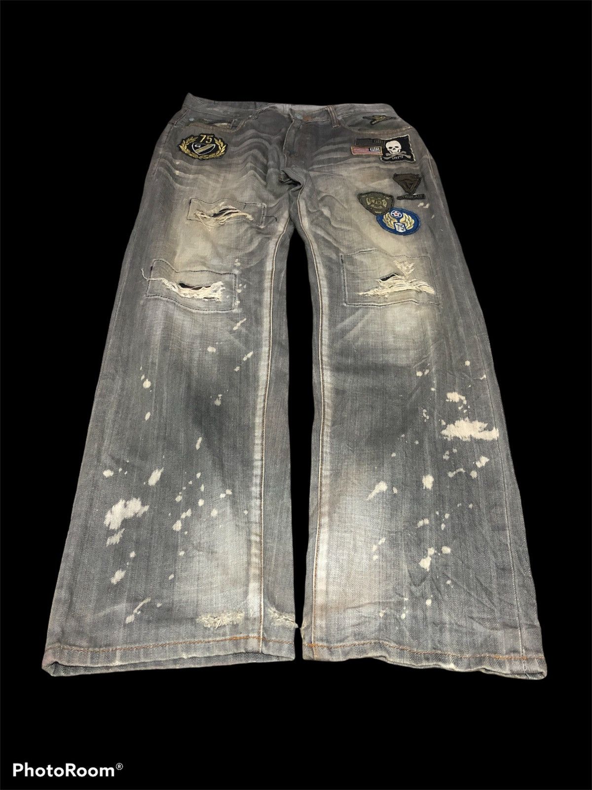 Other GIN RHYMES WASHED GRAY PATCHES DISTRESSED BLEACH DENIM Size US 33 - 2 Thumbnail