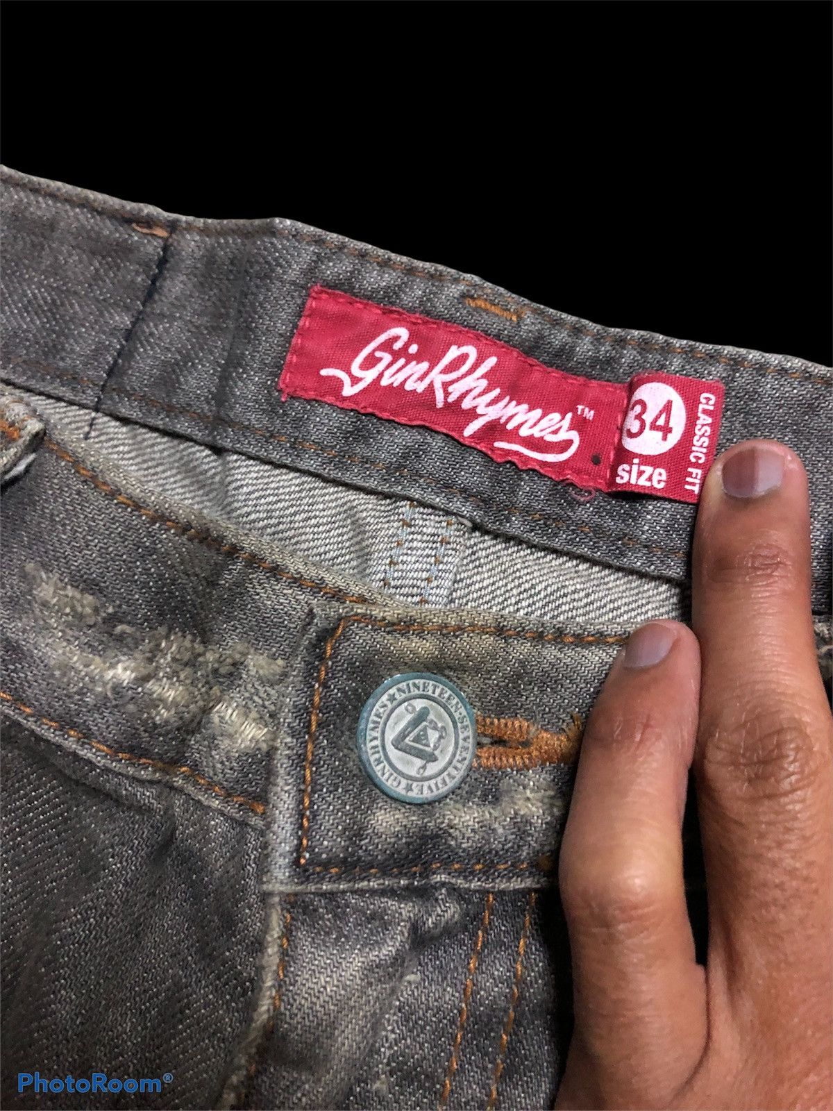 Other GIN RHYMES WASHED GRAY PATCHES DISTRESSED BLEACH DENIM Size US 33 - 5 Thumbnail