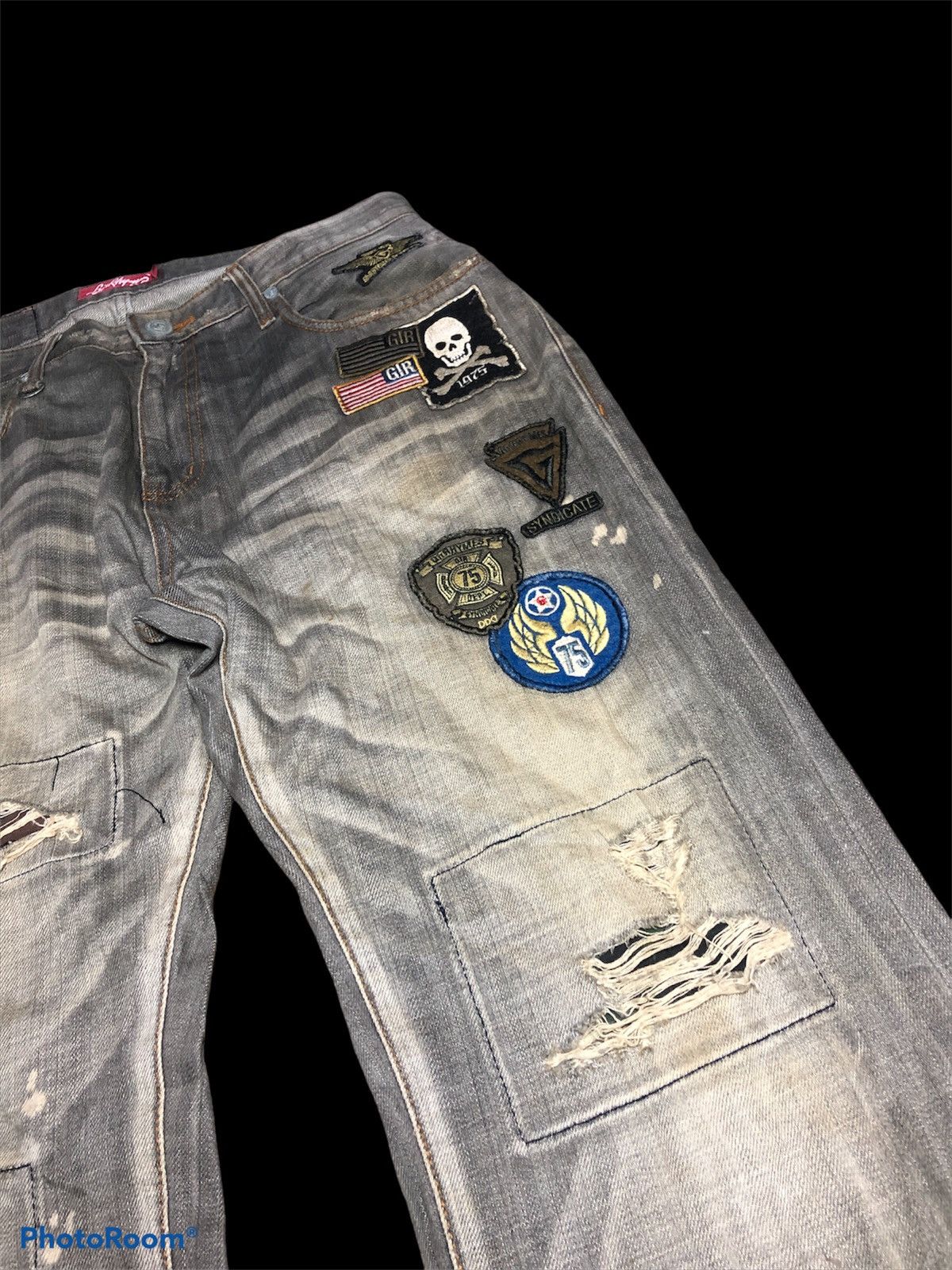 Other GIN RHYMES WASHED GRAY PATCHES DISTRESSED BLEACH DENIM Size US 33 - 7 Thumbnail