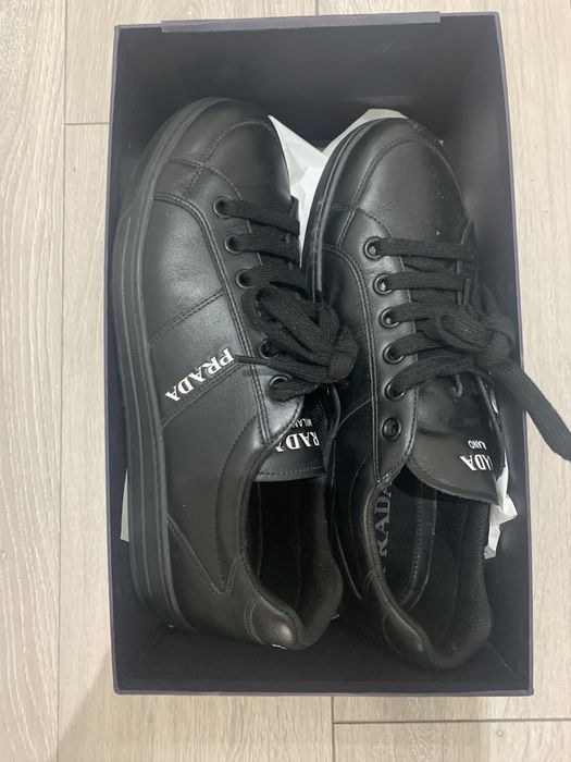 Prada Black Leather Low Top Sneakers Size 44 Prada