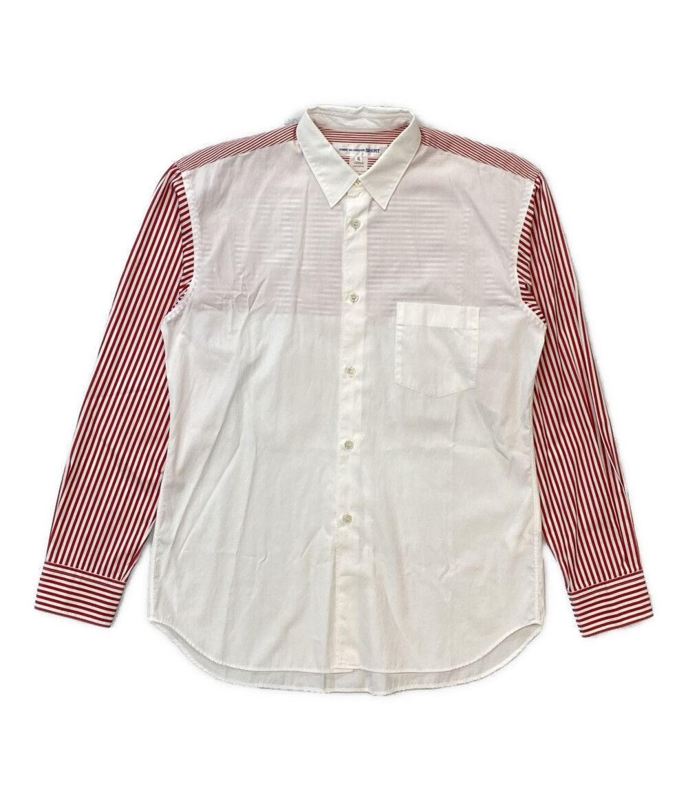 Shirt Red x White striped switching long sleeve