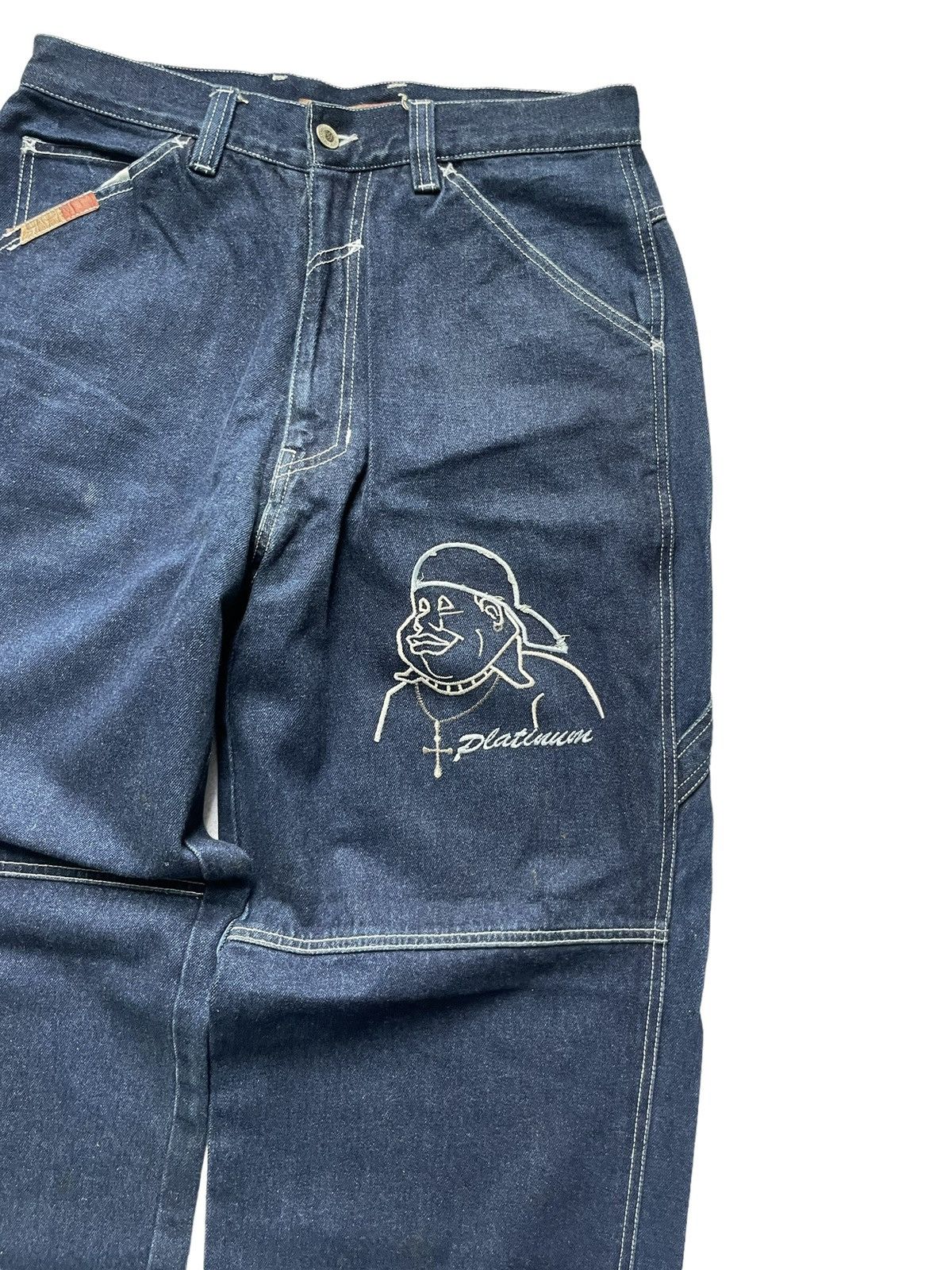 Fubu Vintage Platinum Embroidered Baggy Y2K Jeans 32x34 Size US 32 / EU 48 - 2 Thumbnail