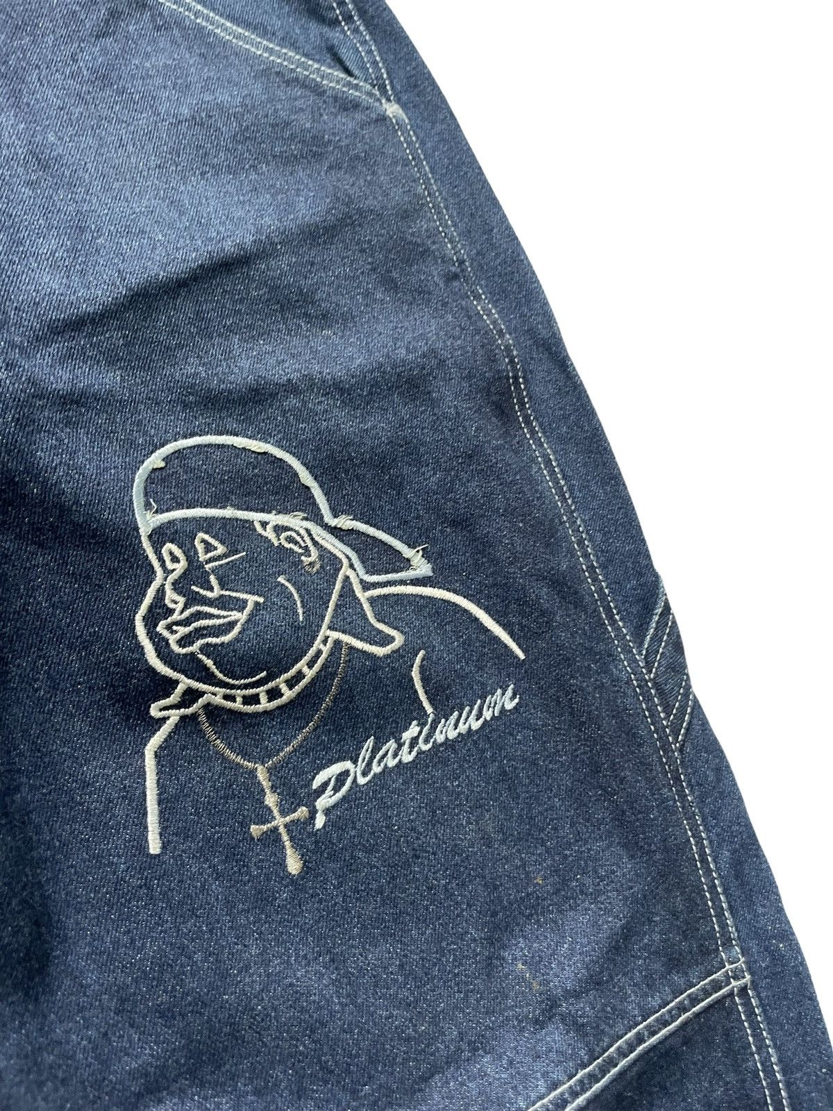 Fubu Vintage Platinum Embroidered Baggy Y2K Jeans 32x34 Size US 32 / EU 48 - 3 Thumbnail
